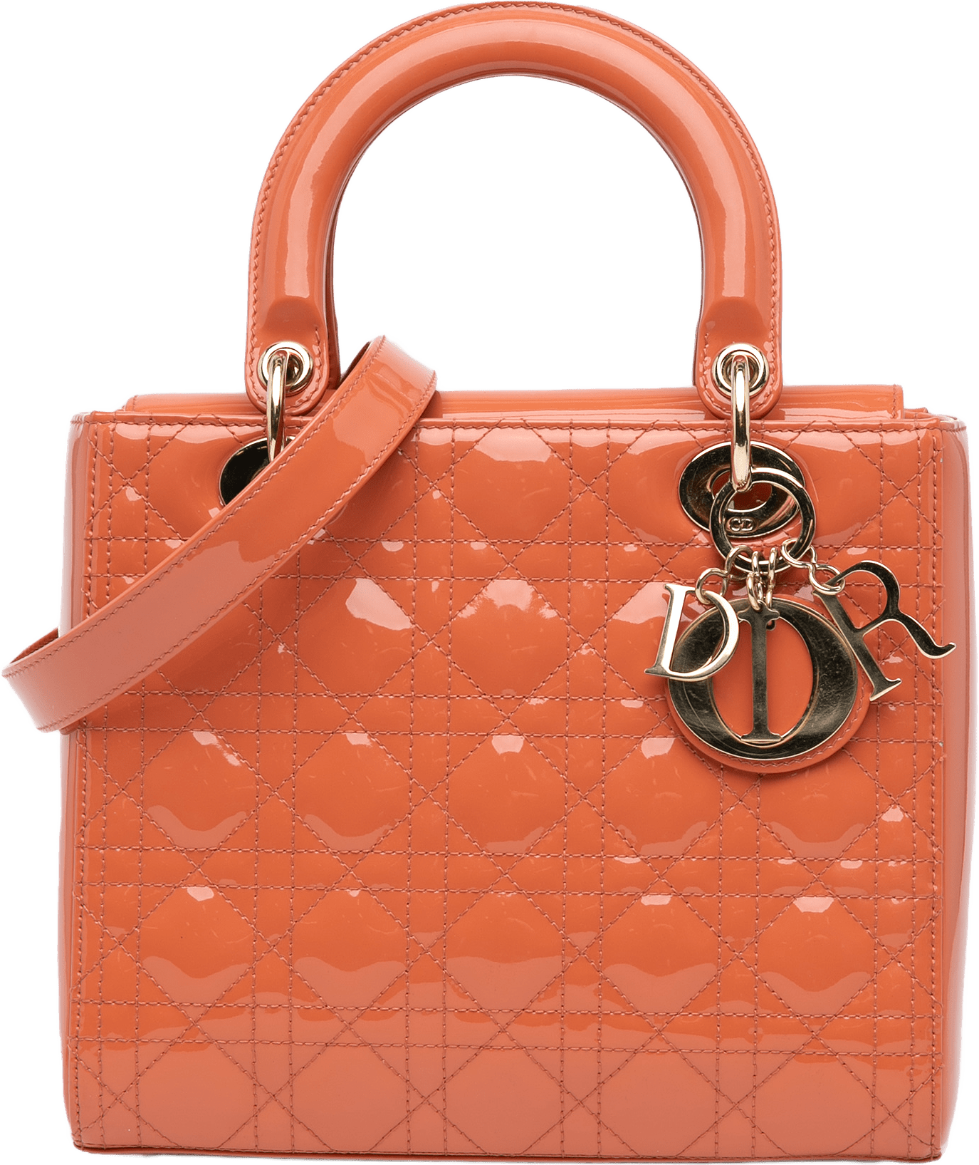 Dior Medium Patent Cannage Lady Dior, från Luxclusif, i färgen peach.