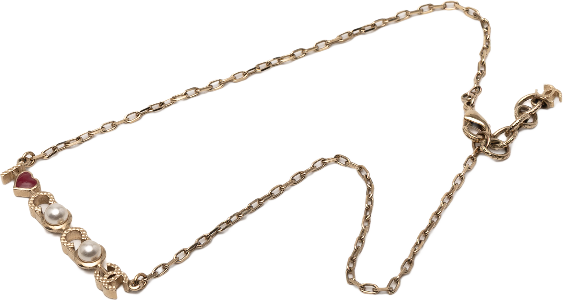 Chanel Gold Plated I Love You Coco Faux Pearl Pendant Necklace, från Luxclusif, i färgen gold.