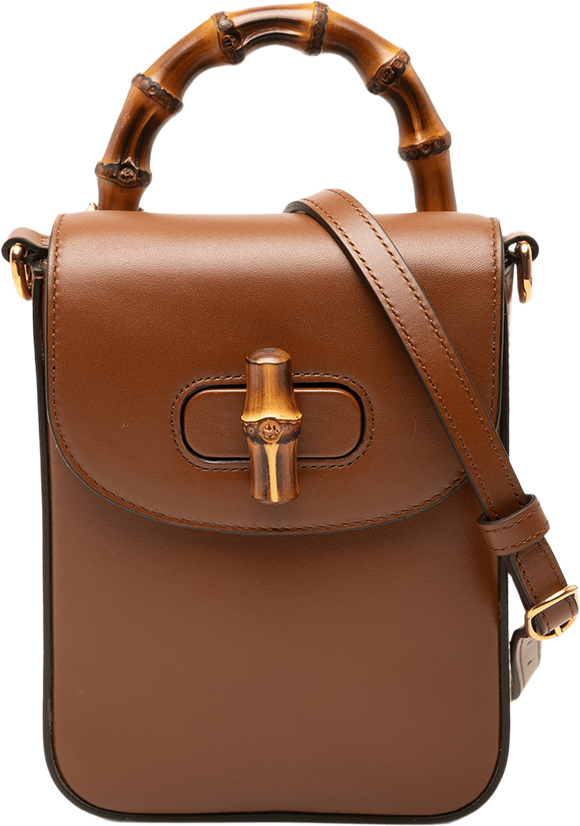 Gucci Mini Calfskin Bamboo Top Handle Bag, från Luxclusif, i färgen brun.