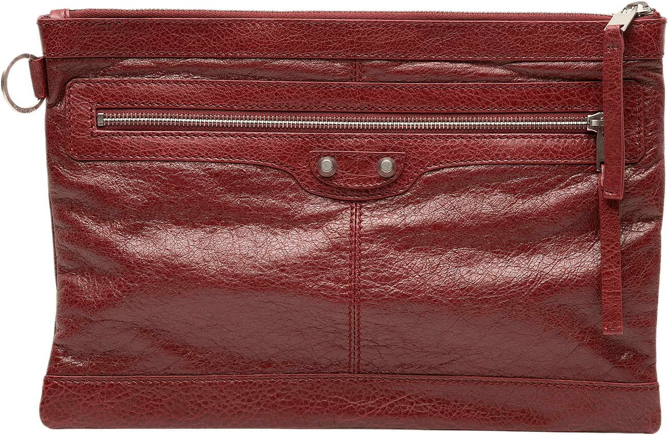 Balenciaga Lambskin Motocross Classic Clip M Clutch, från Luxclusif, i färgen röd.