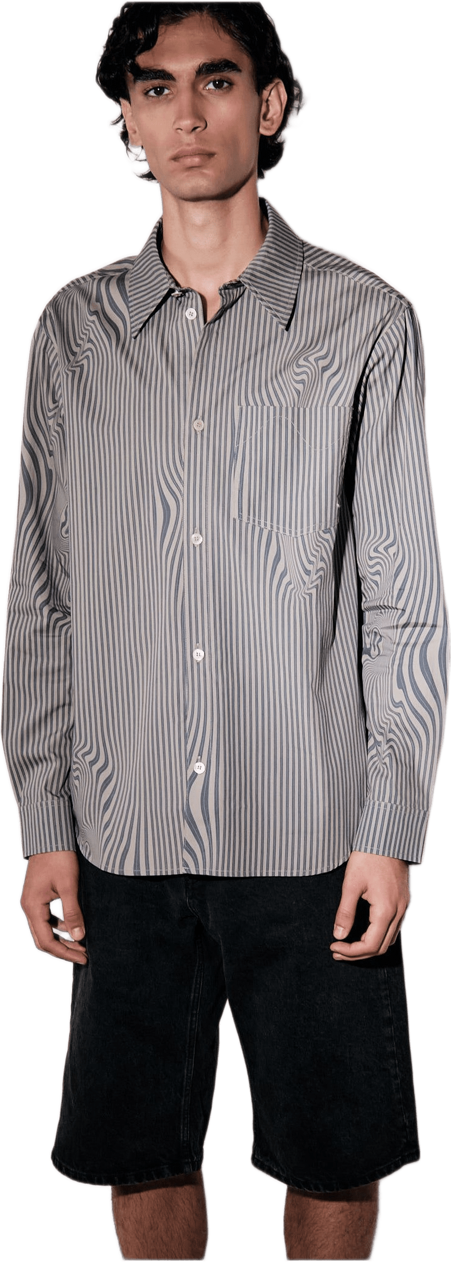 Lawrence Khaki Dusty Blue Glitch Stripe, från Brixtol Textiles, i färgen khaki glitch stripe.