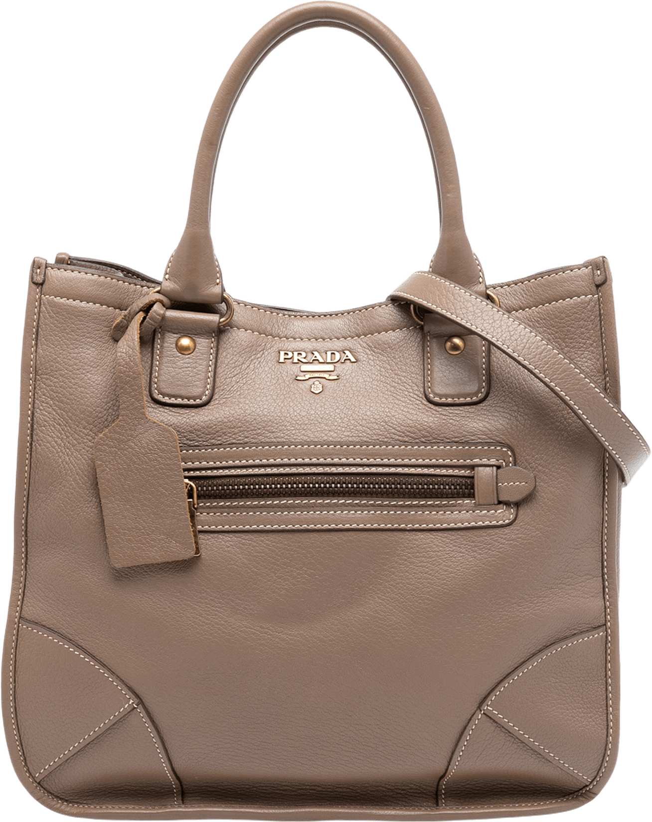 Prada Cervo Open Convertible Tote, från Luxclusif, i färgen beige.