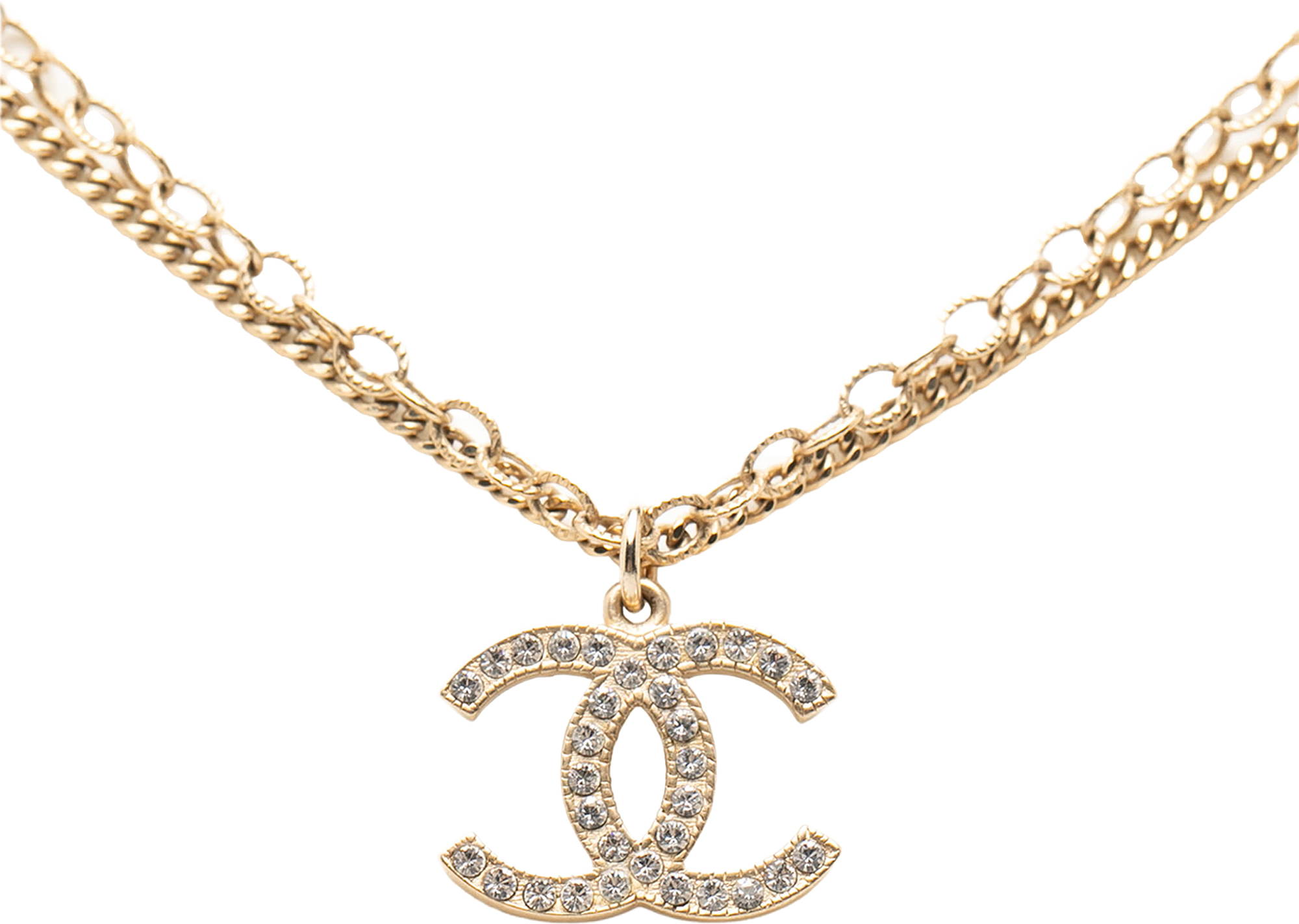 Chanel Gold Plated Cc Crystal Pendant Necklace, från Luxclusif, i färgen gold.
