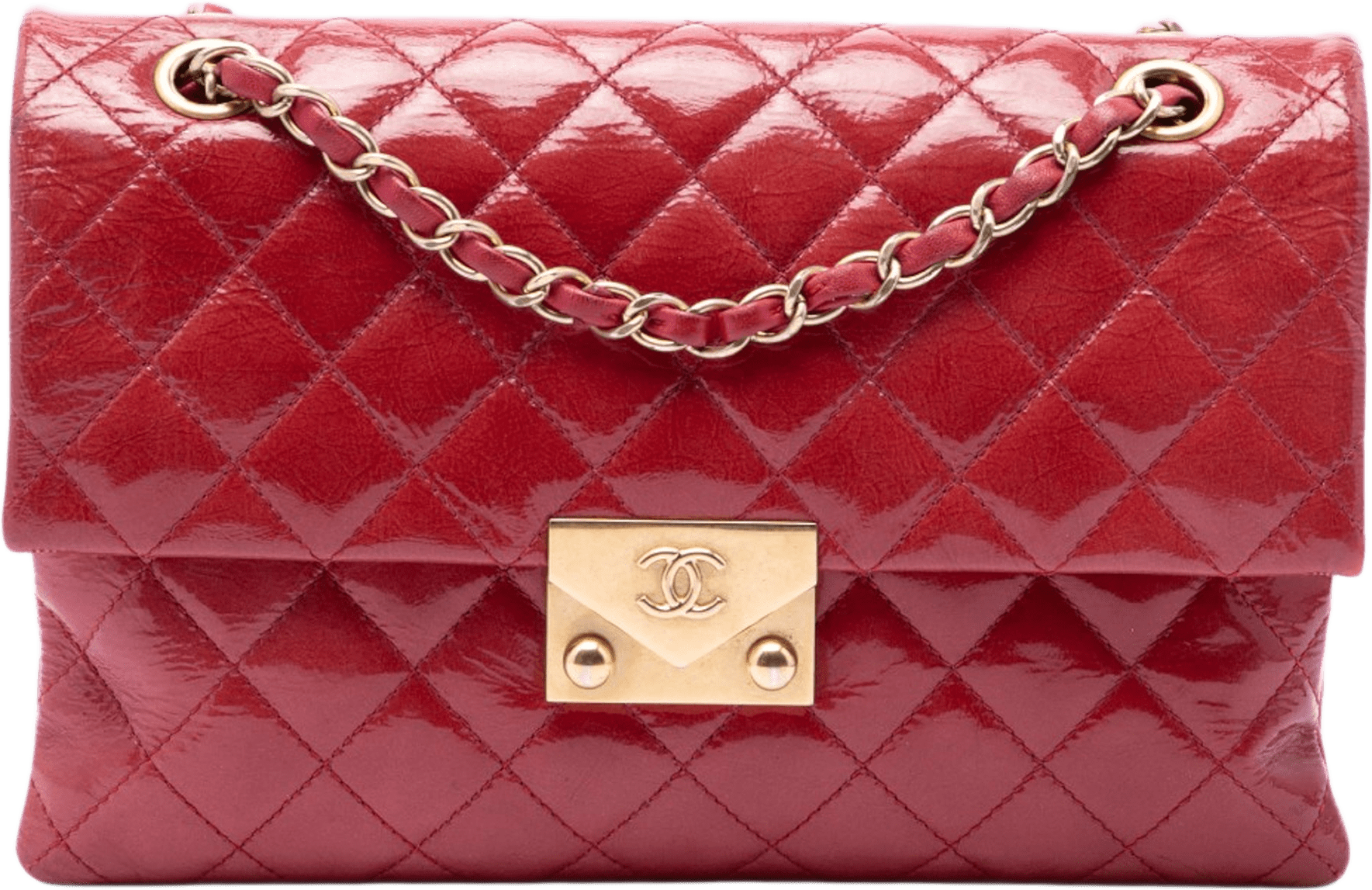 Chanel Quilted Patent Goatskin Pagoda Accordion Flap, från Luxclusif, i färgen röd.