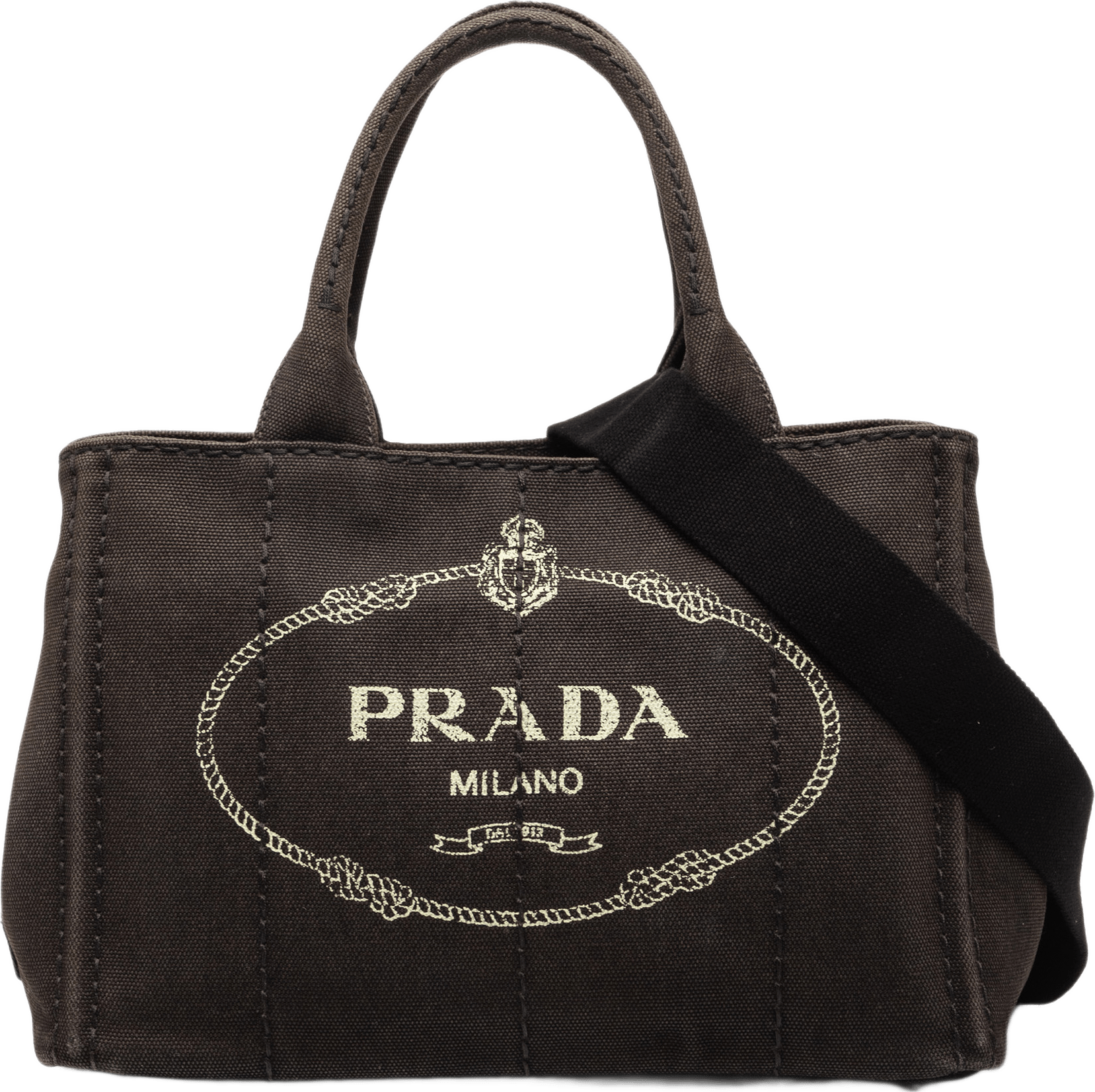 Prada Small Canvas Canapa Logo Tote, från Luxclusif, i färgen svart.