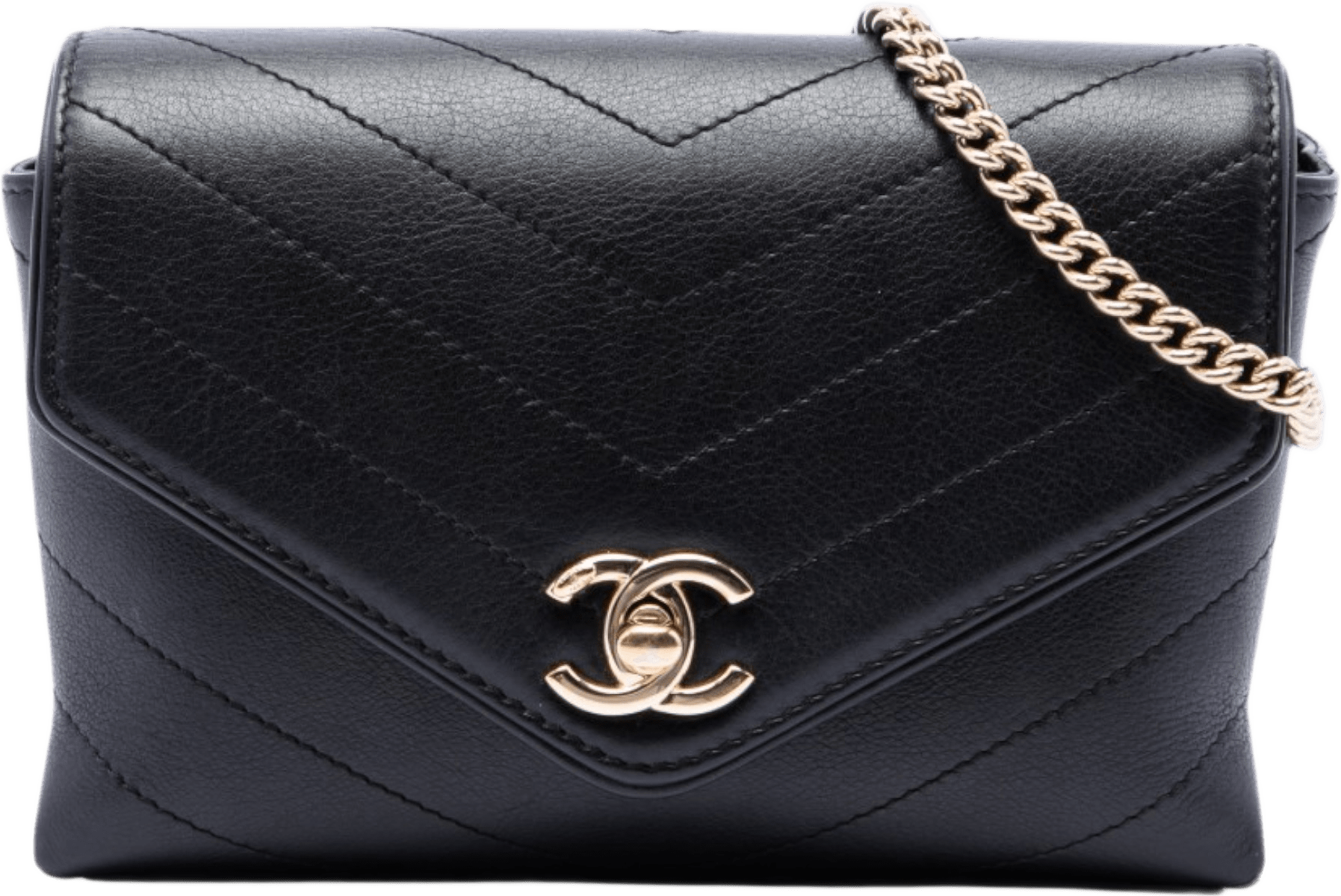 Chanel Chevron Calfskin Stitched Coco Belt Bag, från Luxclusif, i färgen svart.