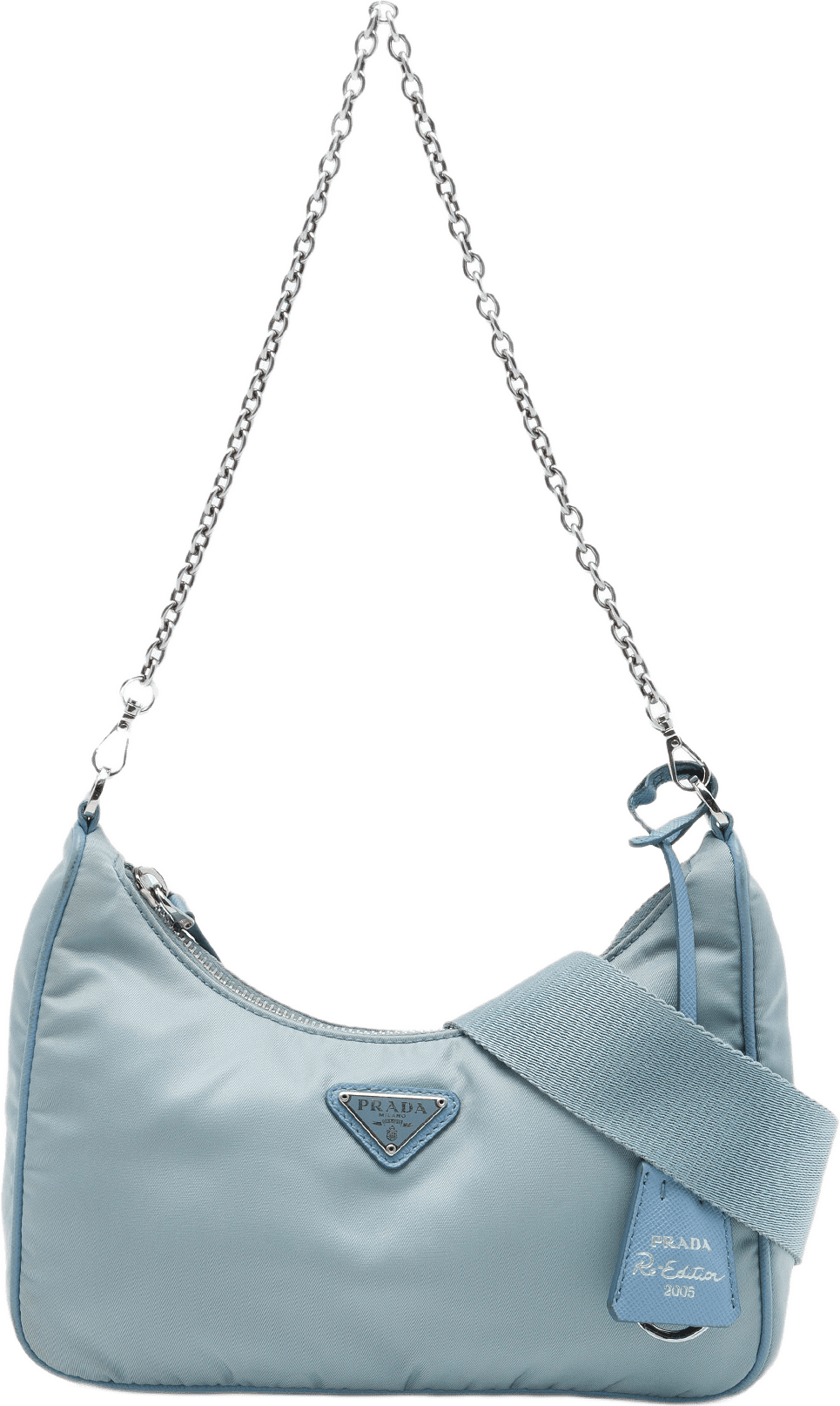 Prada Saffiano Trimmed Tessuto Re Edition 2005 Satchel, från Luxclusif, i färgen blå.