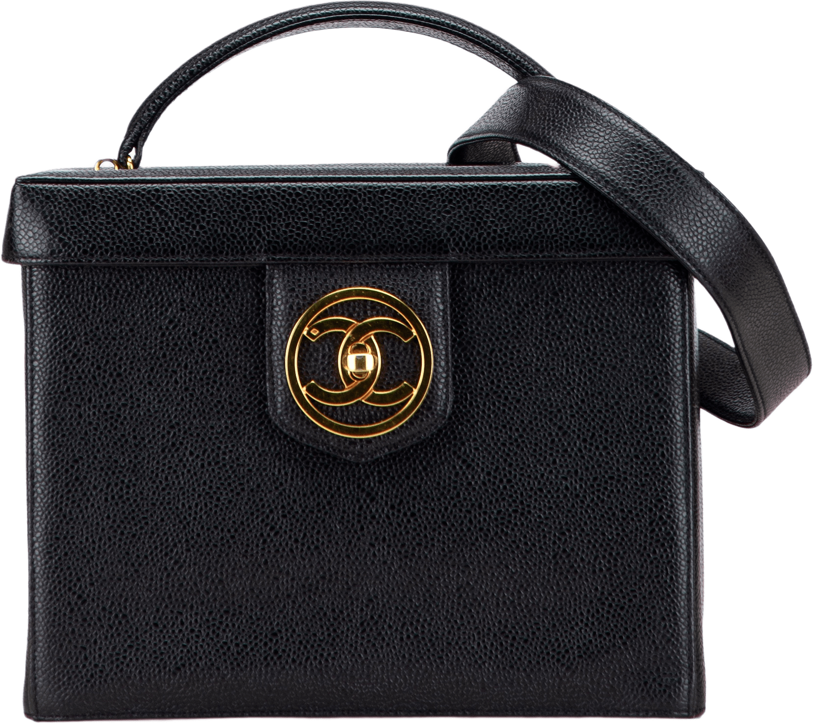Chanel Caviar Cc Turnlock Vanity Bag, från Luxclusif, i färgen black.