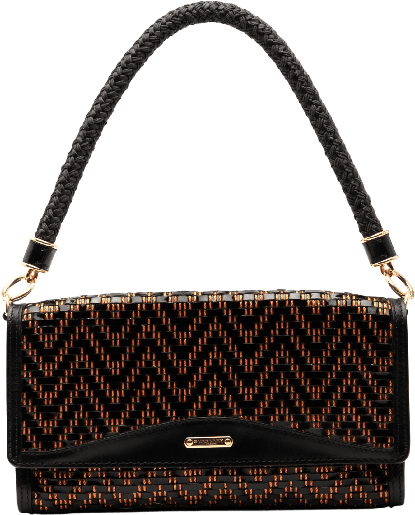 Burberry Herringbone Patent And Straw Shoulder Bag, från Luxclusif, i färgen black.