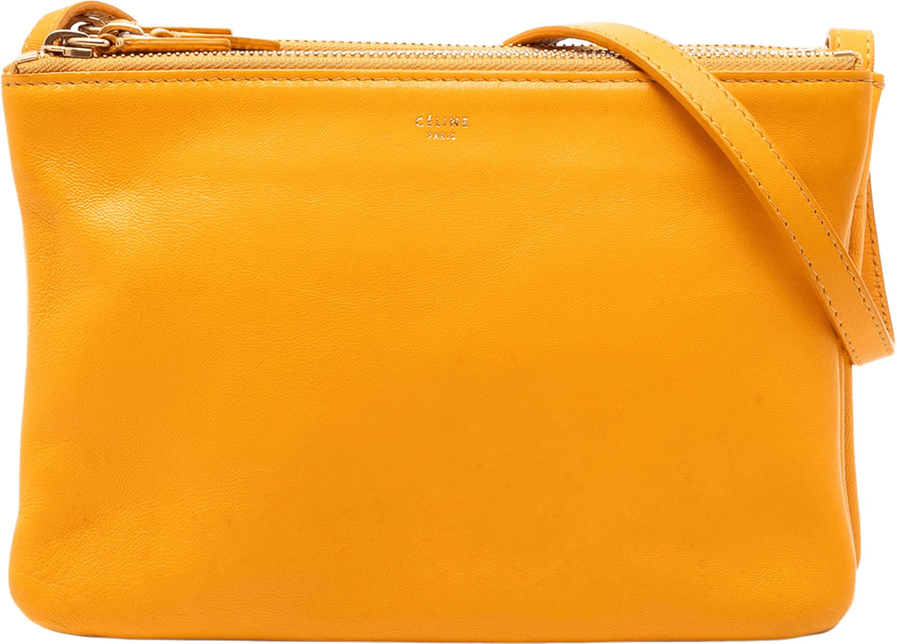 Celine Small Lambskin Trio Crossbody, från Luxclusif, i färgen light orange.