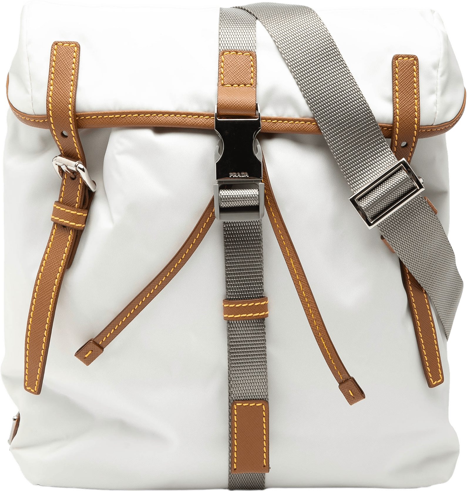 Prada Saffiano Trimmed Tessuto Triple Buckle Messenger Bag, från Luxclusif, i färgen white.