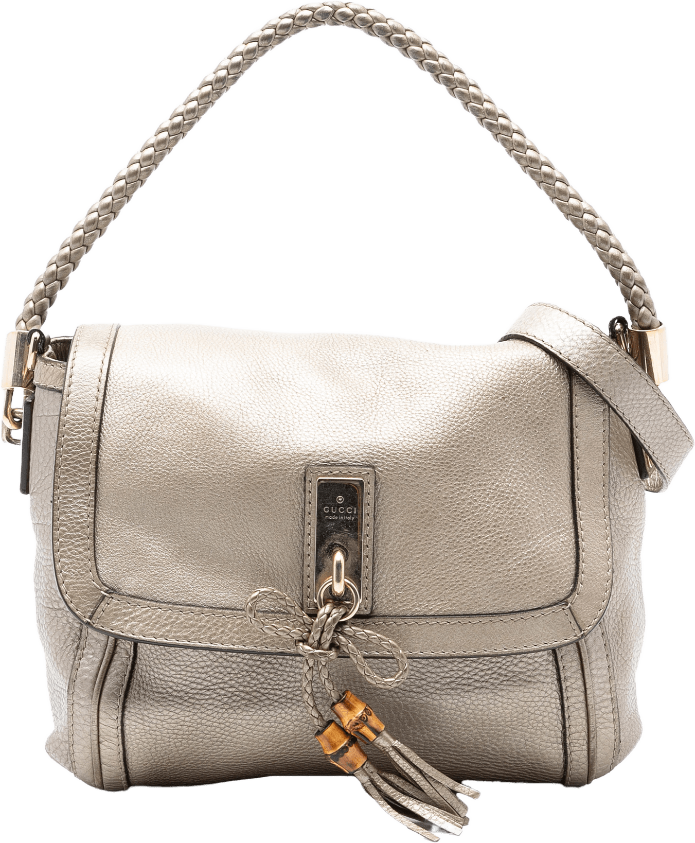 Gucci Leather Bella Satchel, från Luxclusif, i färgen gold.