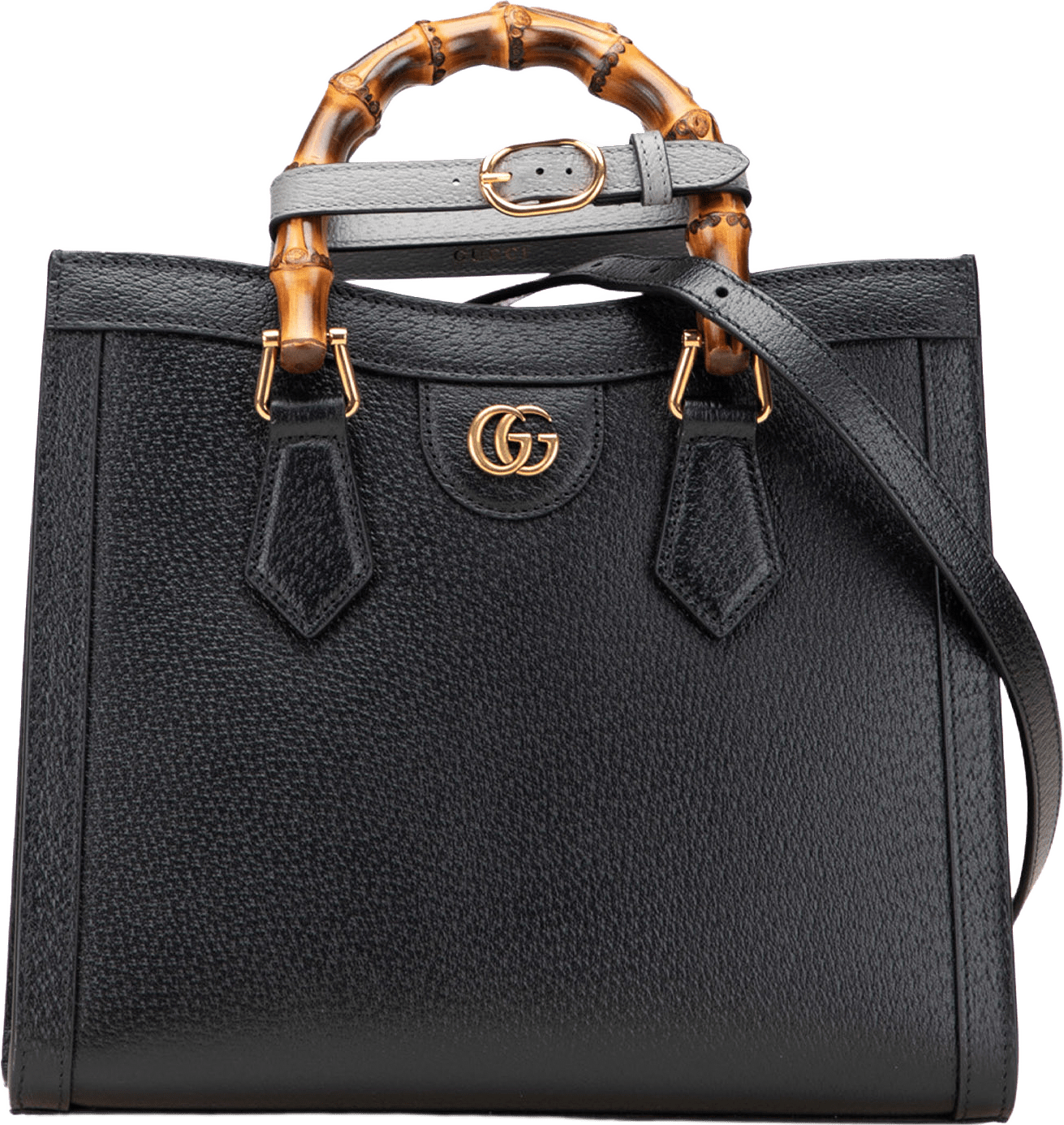 Gucci Small Leather Bamboo Diana Satchel, från Luxclusif, i färgen black.
