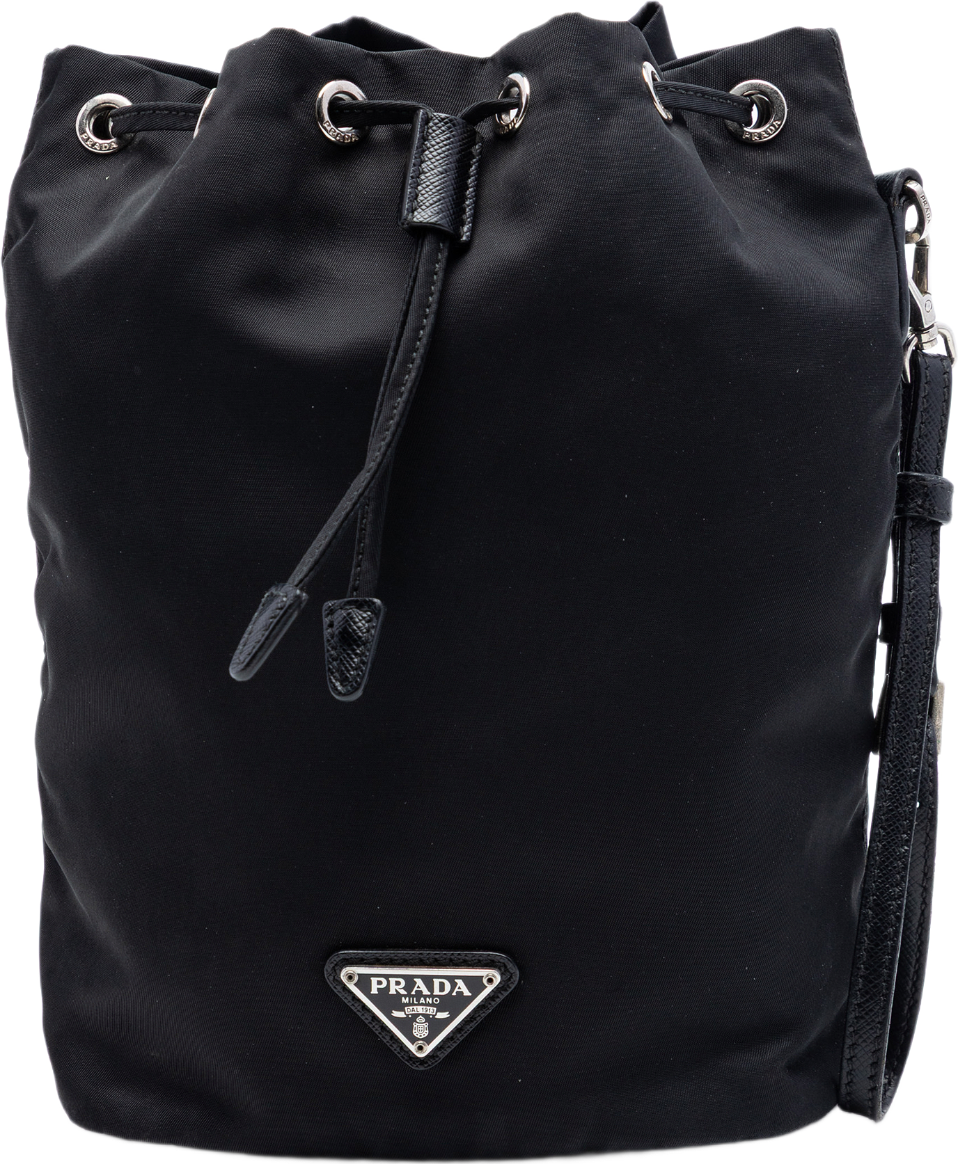 Prada Tessuto Drawstring Pouch, från Luxclusif, i färgen svart.