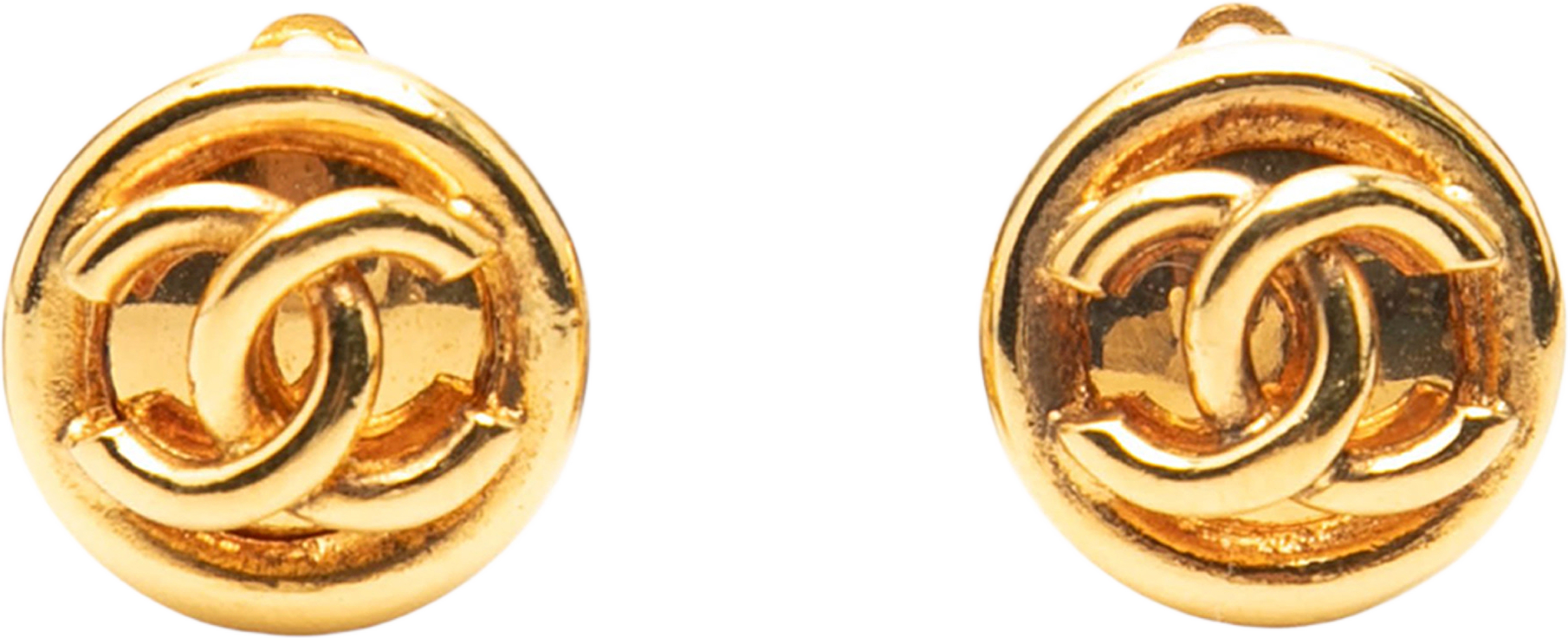 Chanel Cc Gold Plated Round Clip On Earrings, från Luxclusif, i färgen gold.