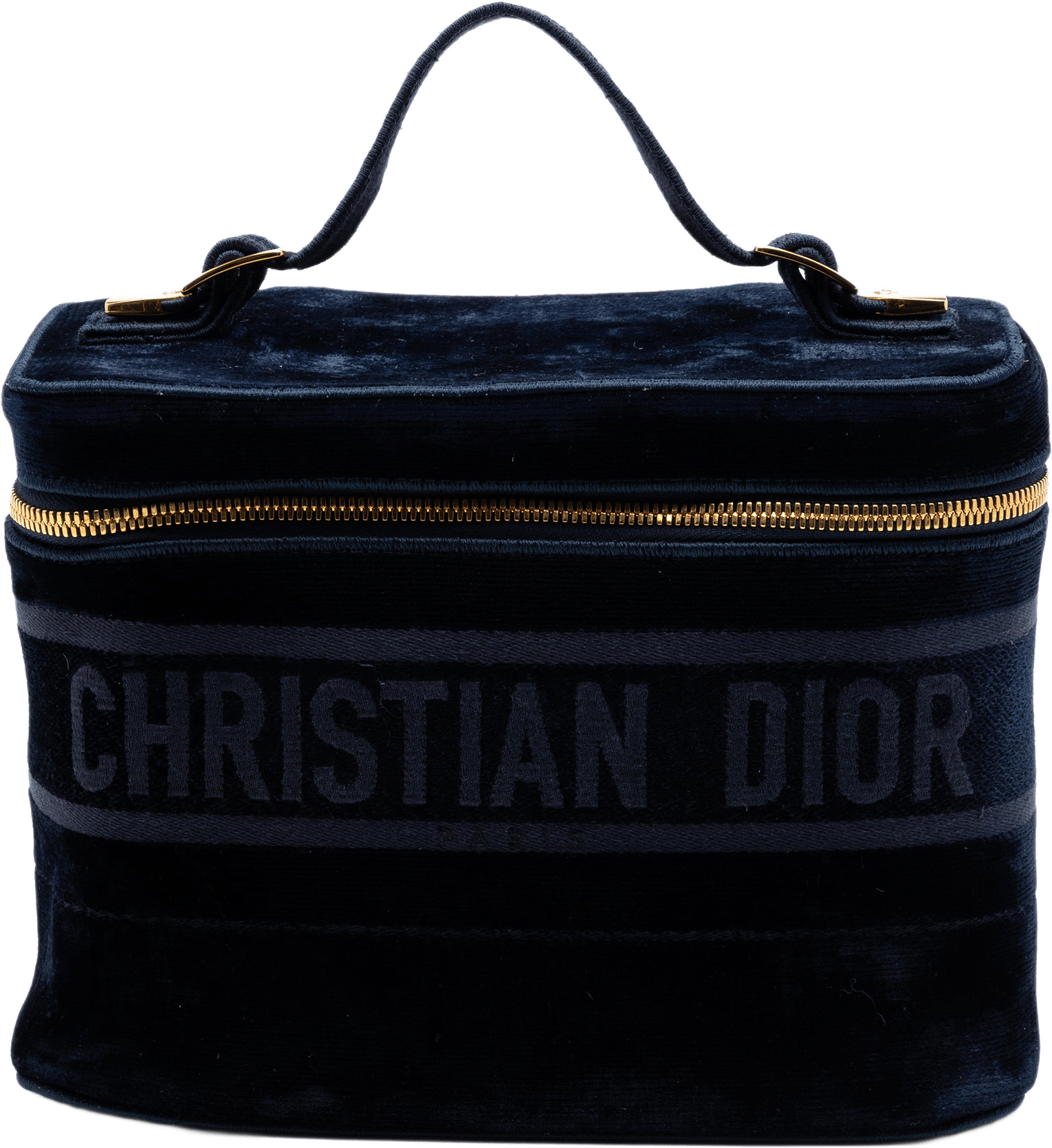 Dior Embroidered Velvet Diortravel Vanity Case, från Luxclusif, i färgen navy.