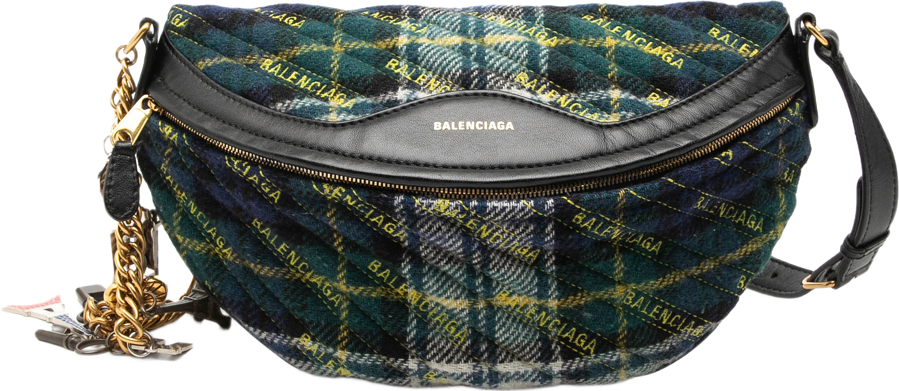Balenciaga Diagonal Quilted Wool Allover Logo Souvenir Belt Bag Xs, från Luxclusif, i färgen green.