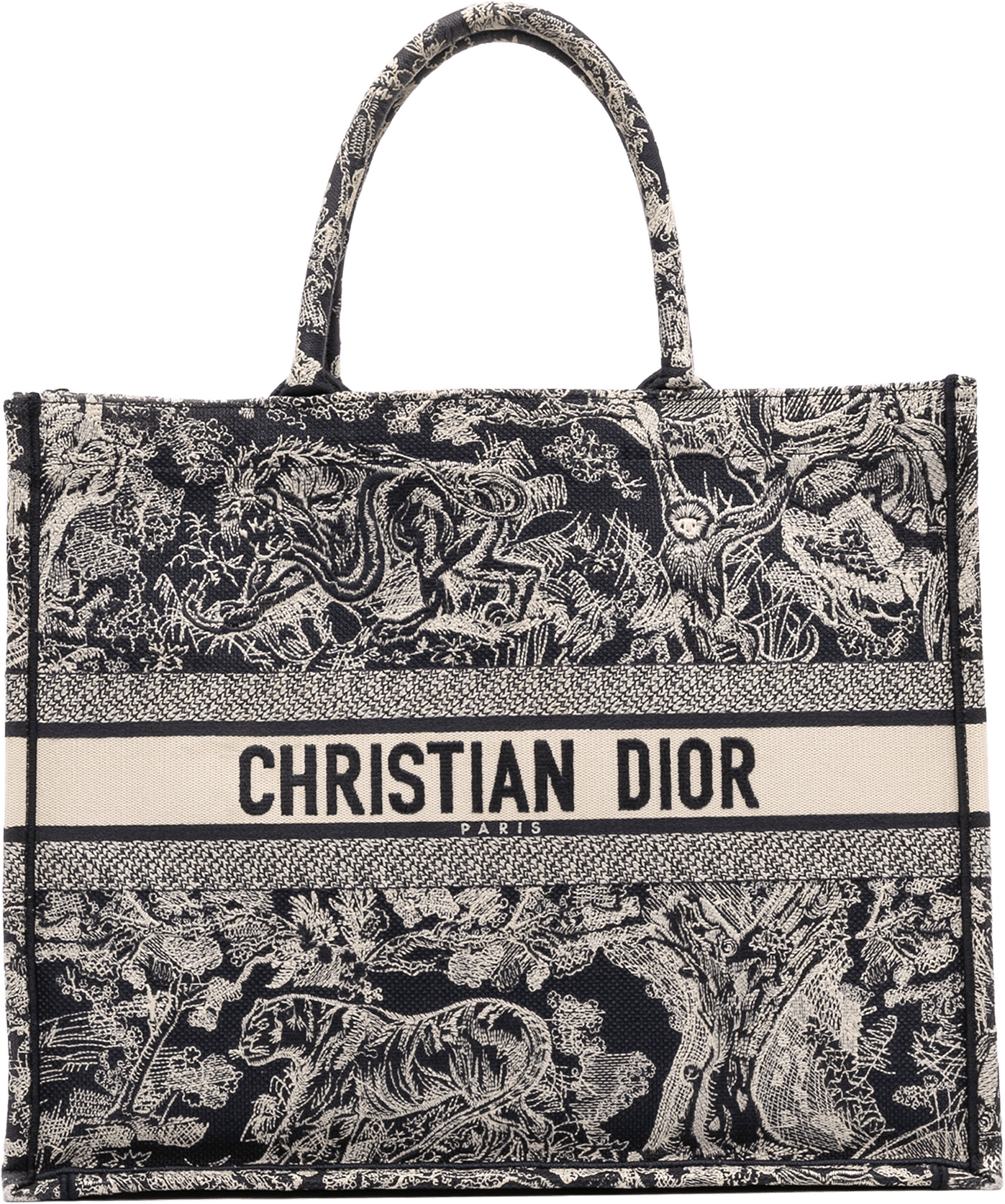 Dior Large Canvas Toile De Jouy Reverse Embroidered Book Tote, från Luxclusif, i färgen navy.