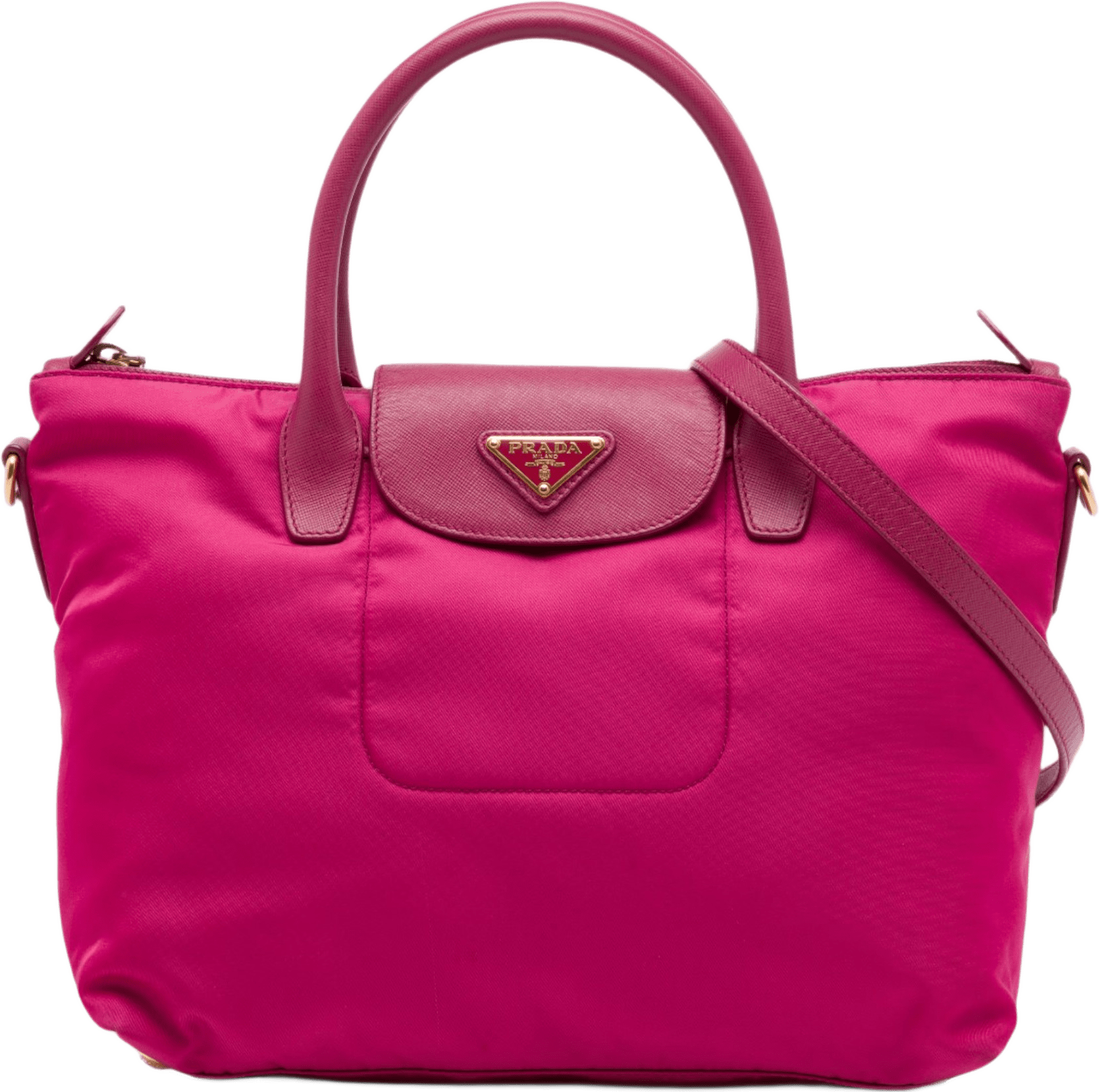 Prada Saffiano Trimmed Tessuto Satchel, från Luxclusif, i färgen rosa.