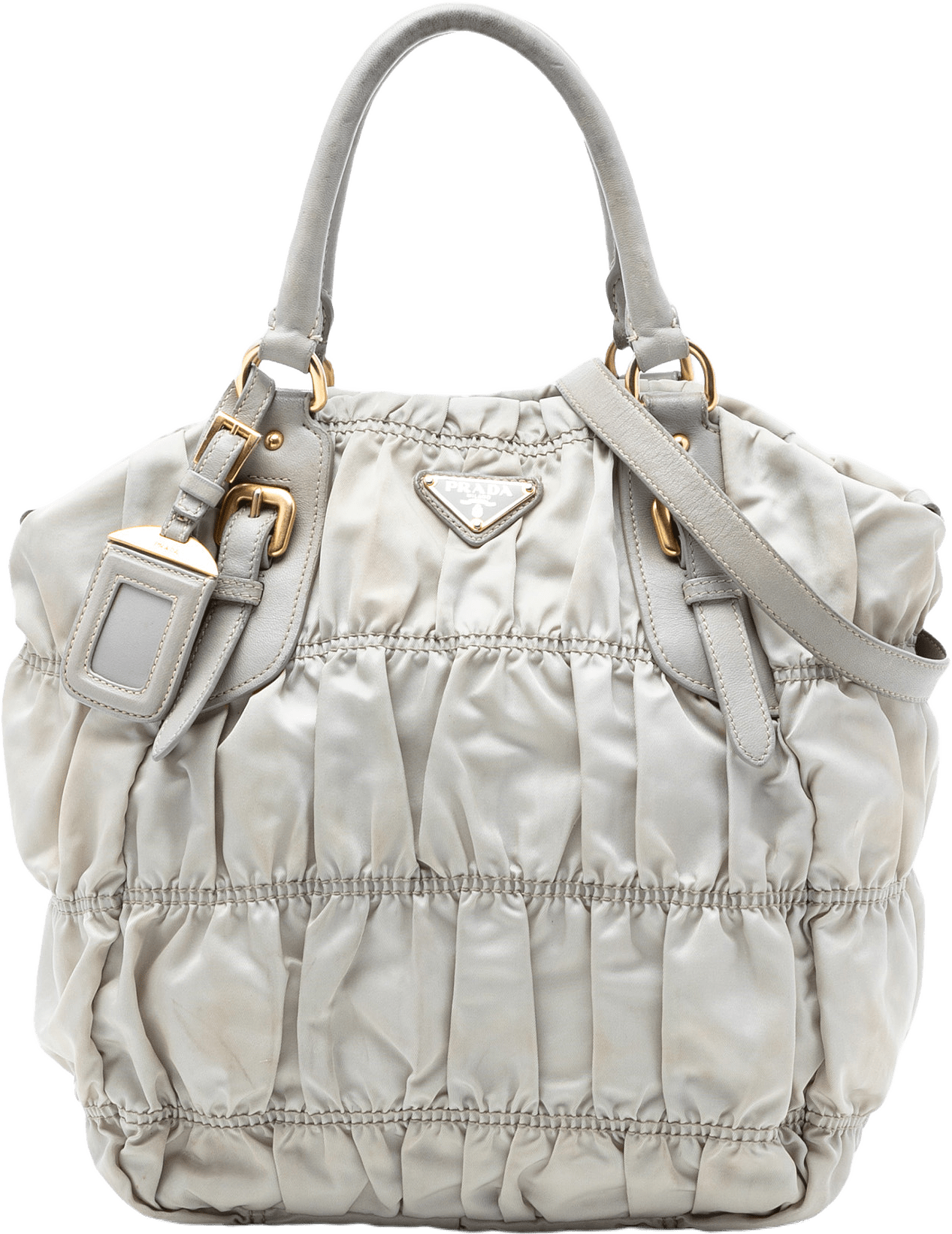 Prada Tessuto Gaufre Satchel, från Luxclusif, i färgen light gray.