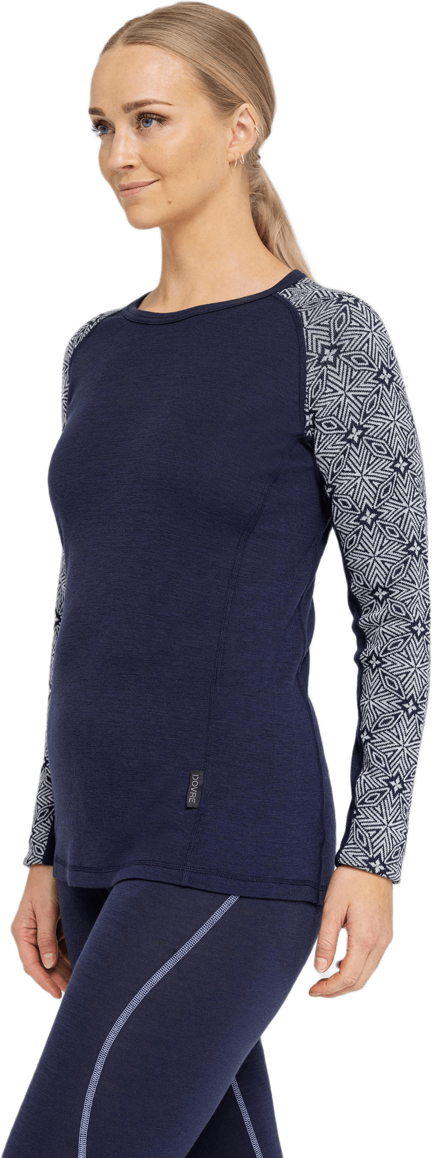 100% Merinoull, Långärmad T-shirt, Maringrå/grå, från Dovre, i färgen blue.