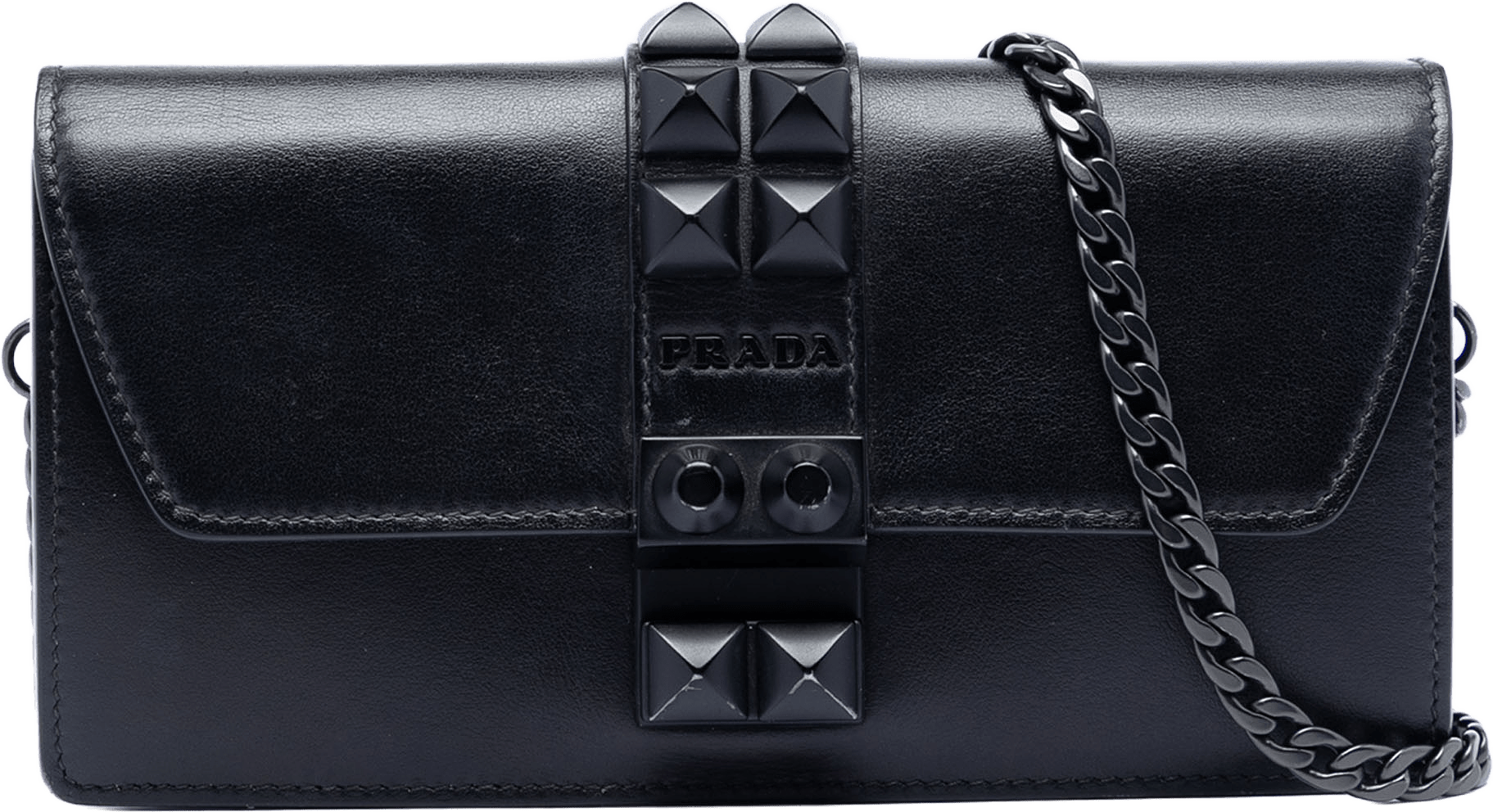 Prada City Calfskin Studded Elektra Clutch With Chain, från Luxclusif, i färgen black.