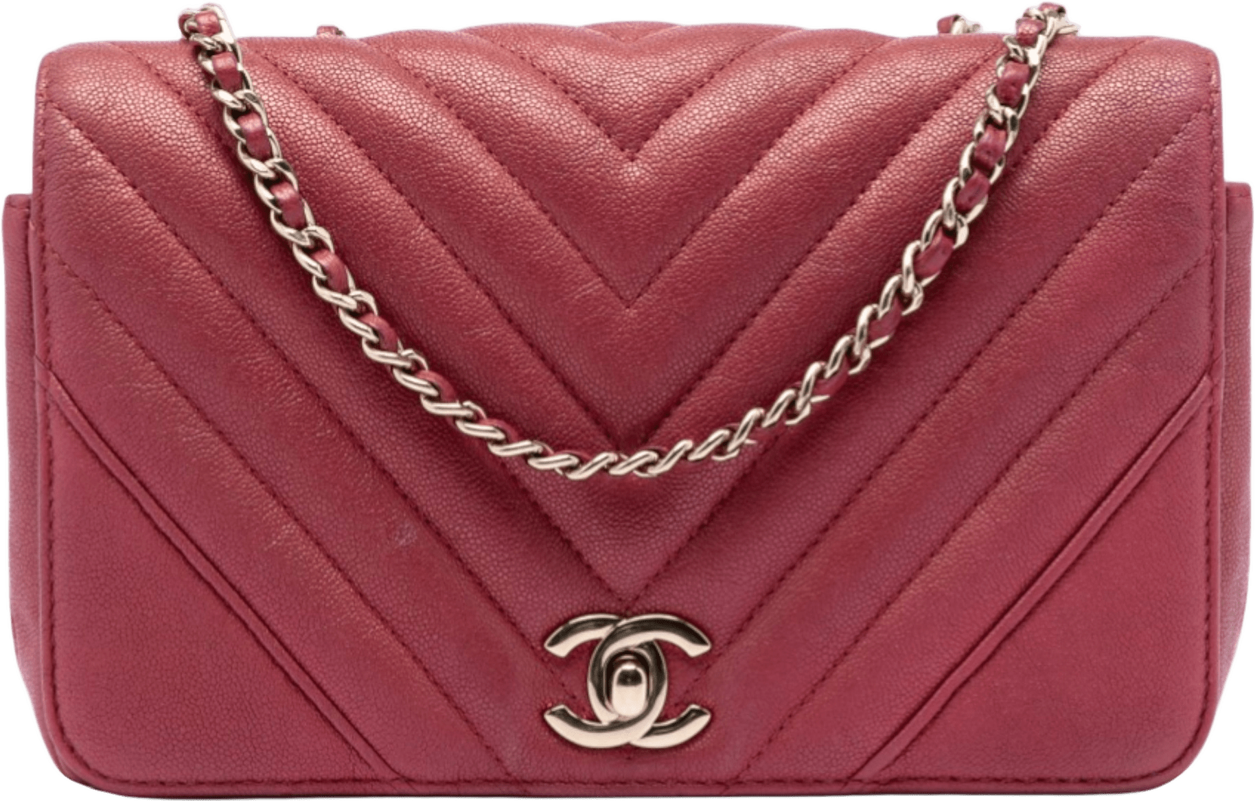 Chanel Small Chevron Caviar Statement Flap, från Luxclusif, i färgen red.