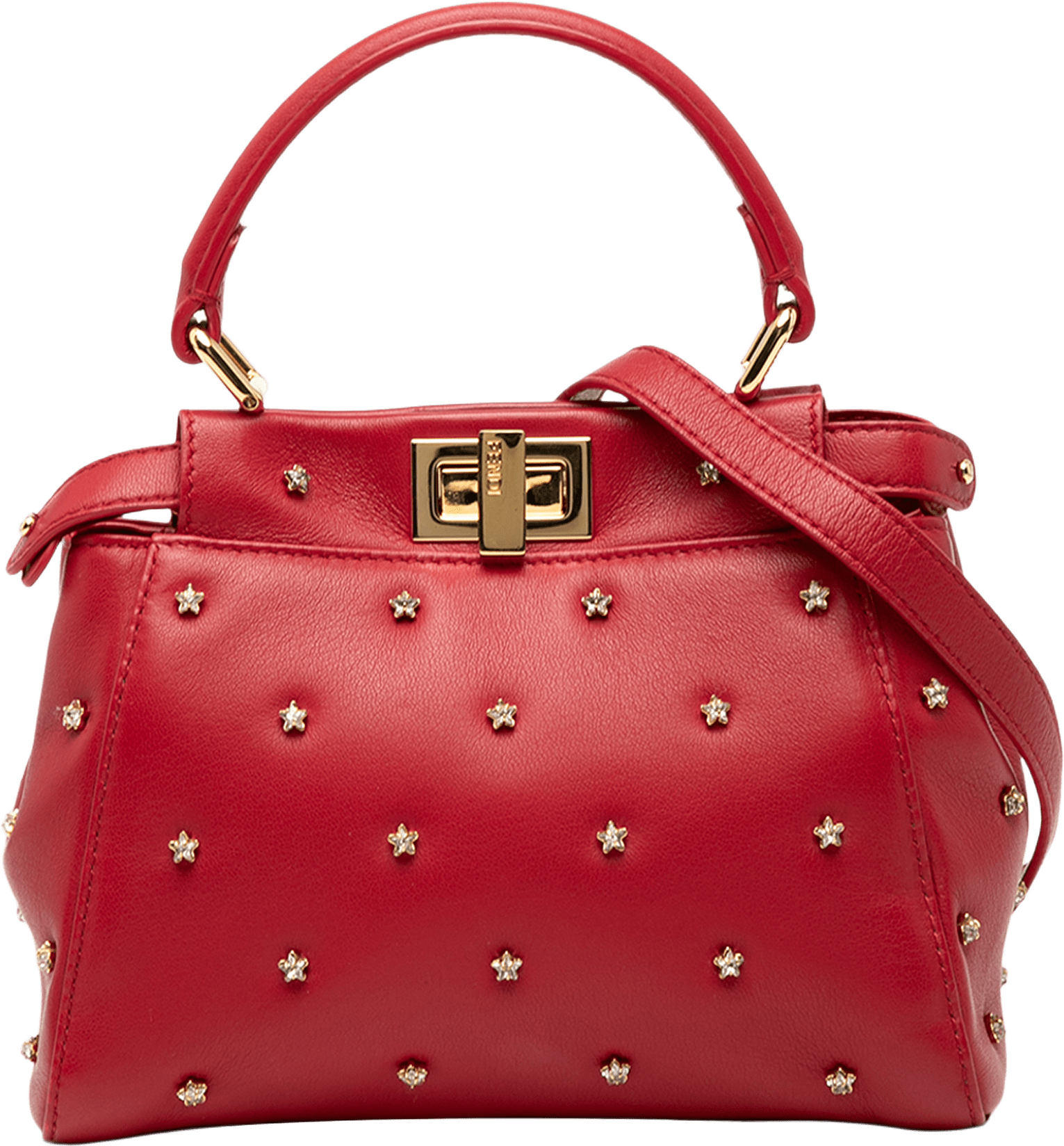Fendi Xs Crystal Star Studded Peekaboo Iconic Satchel, från Luxclusif, i färgen red.