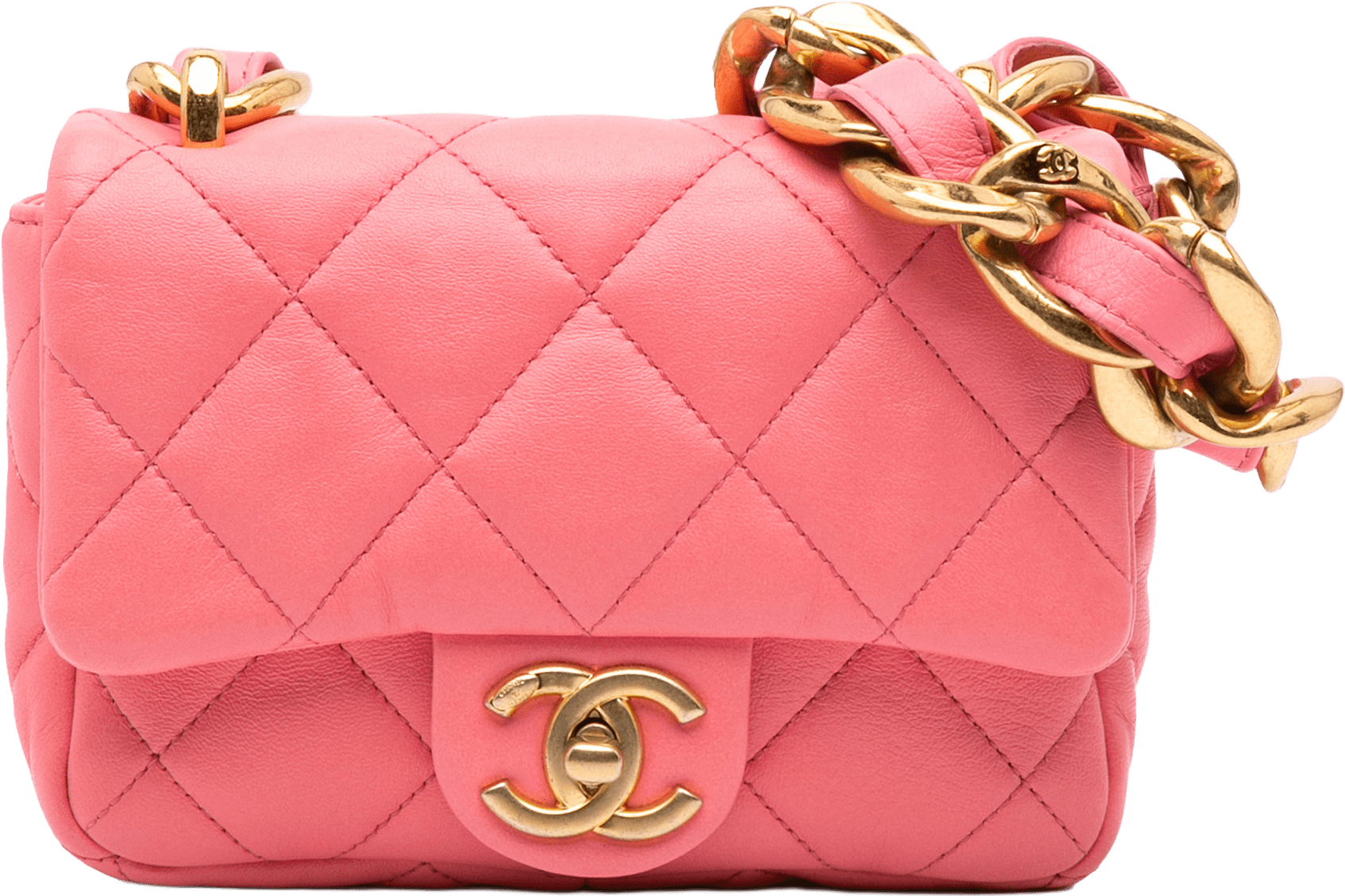 Chanel Mini Quilted Lambskin Funky Town Flap, från Luxclusif, i färgen pink.