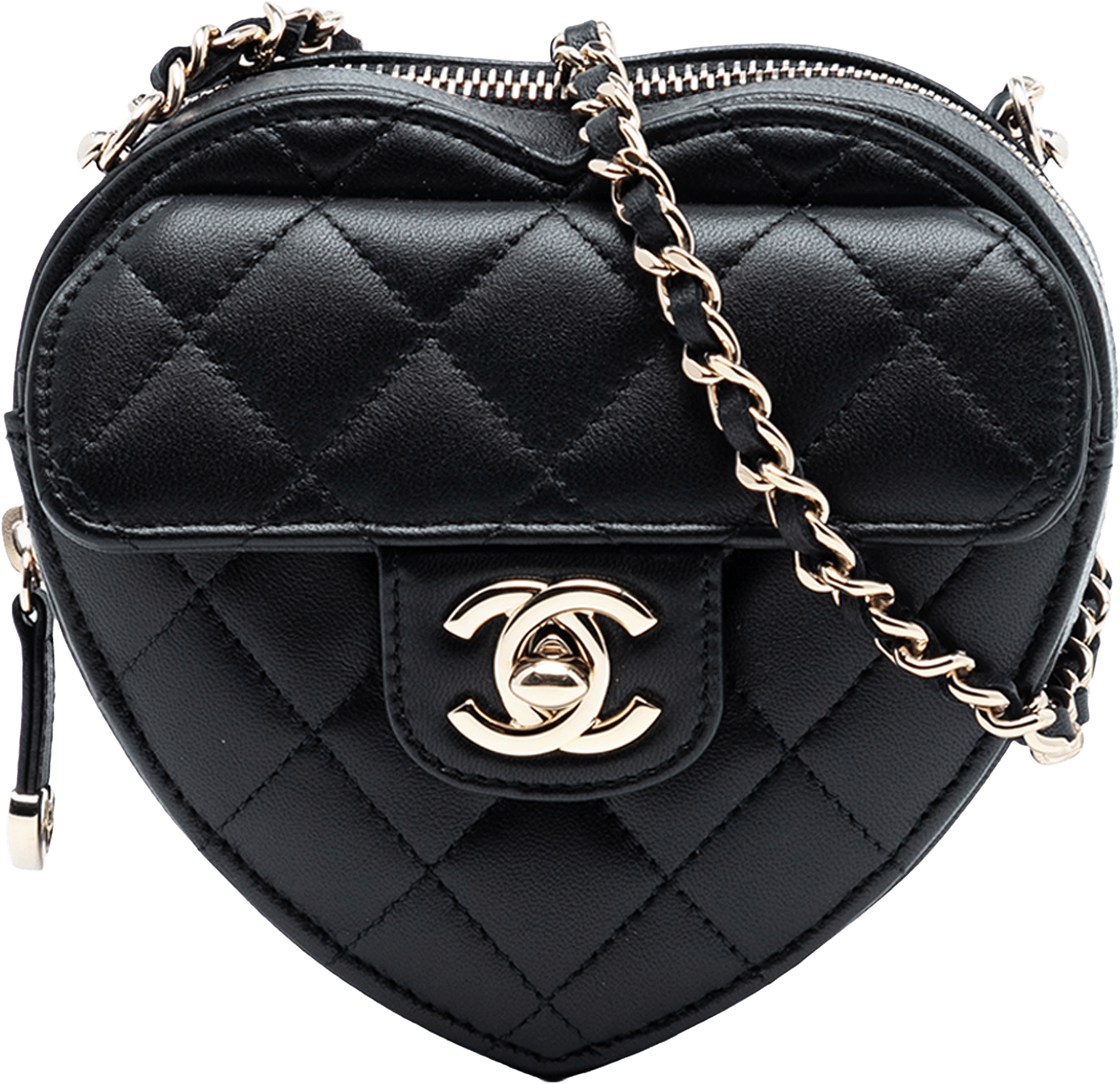 Chanel Mini Lambskin Cc In Love Heart Crossbody, från Luxclusif, i färgen black.