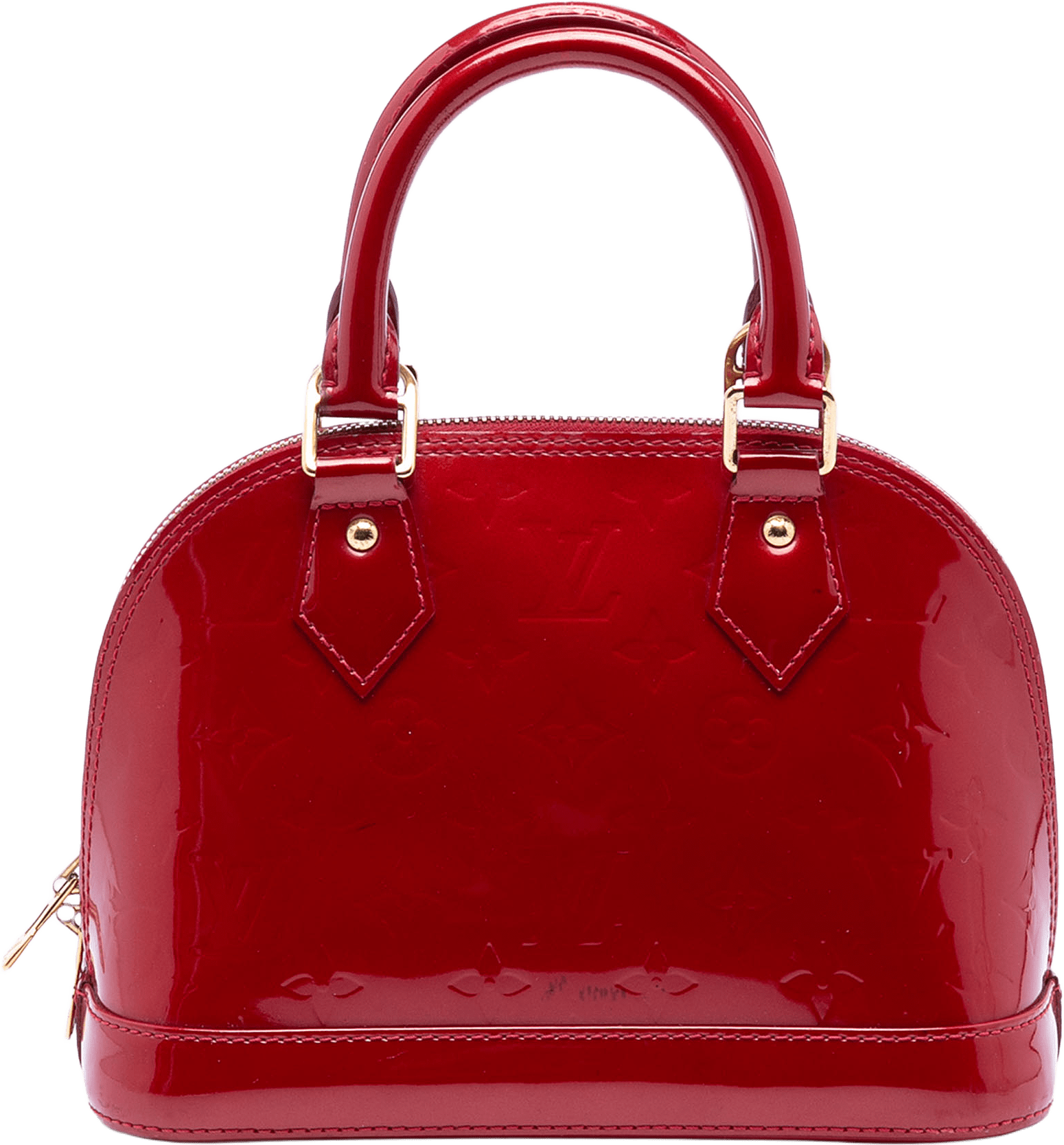 Louis Vuitton Monogram Vernis Alma Bb, från Luxclusif, i färgen red.