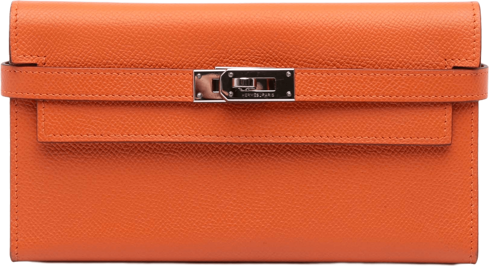 Hermès Epsom Kelly Longue Wallet, från Luxclusif, i färgen orange.