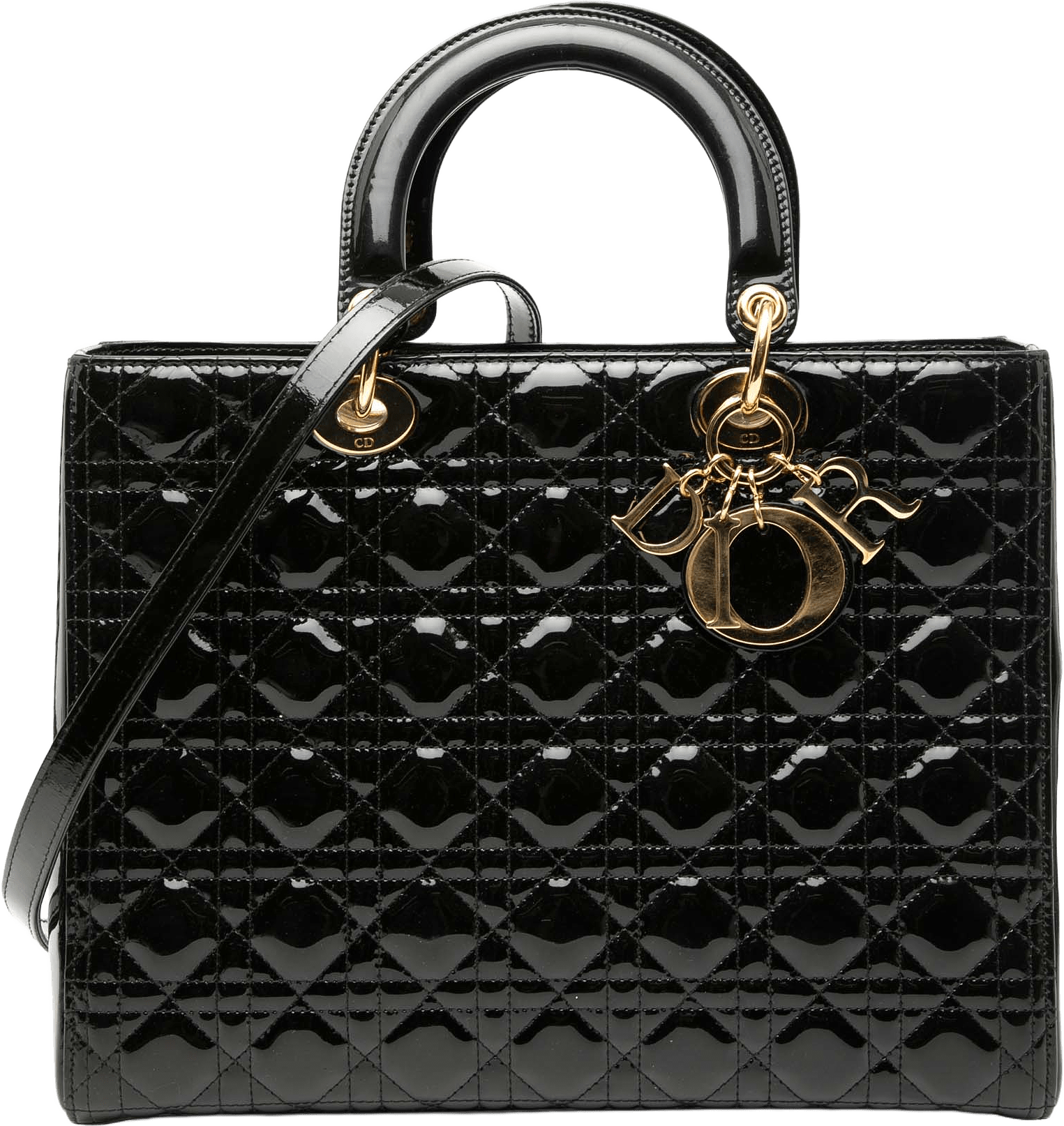 Dior Large Patent Cannage Lady Dior, från Luxclusif, i färgen black.