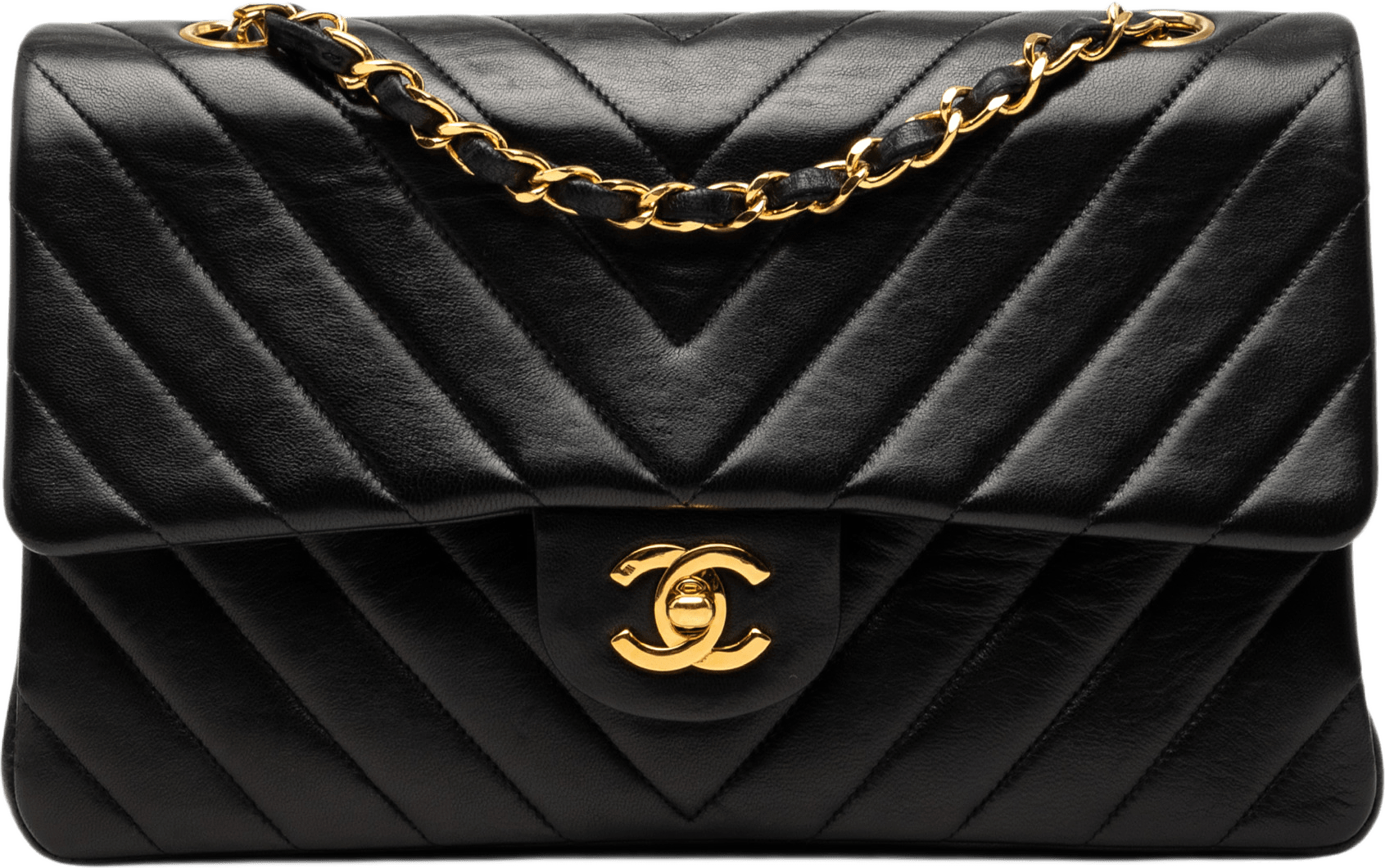 Chanel Medium Classic Chevron Lambskin Double Flap, från Luxclusif, i färgen svart.