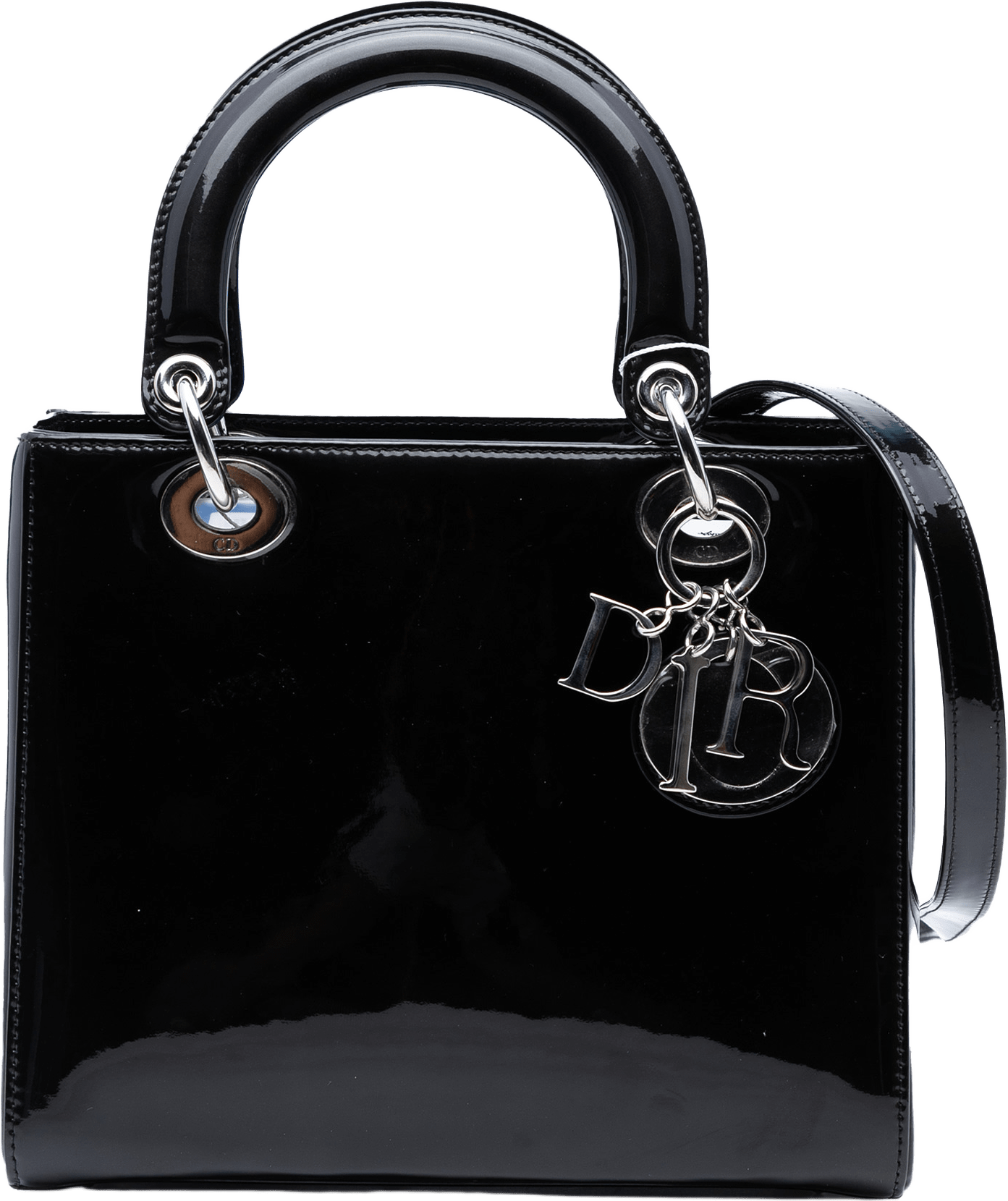 Dior Medium Patent Lady Dior, från Luxclusif, i färgen black.