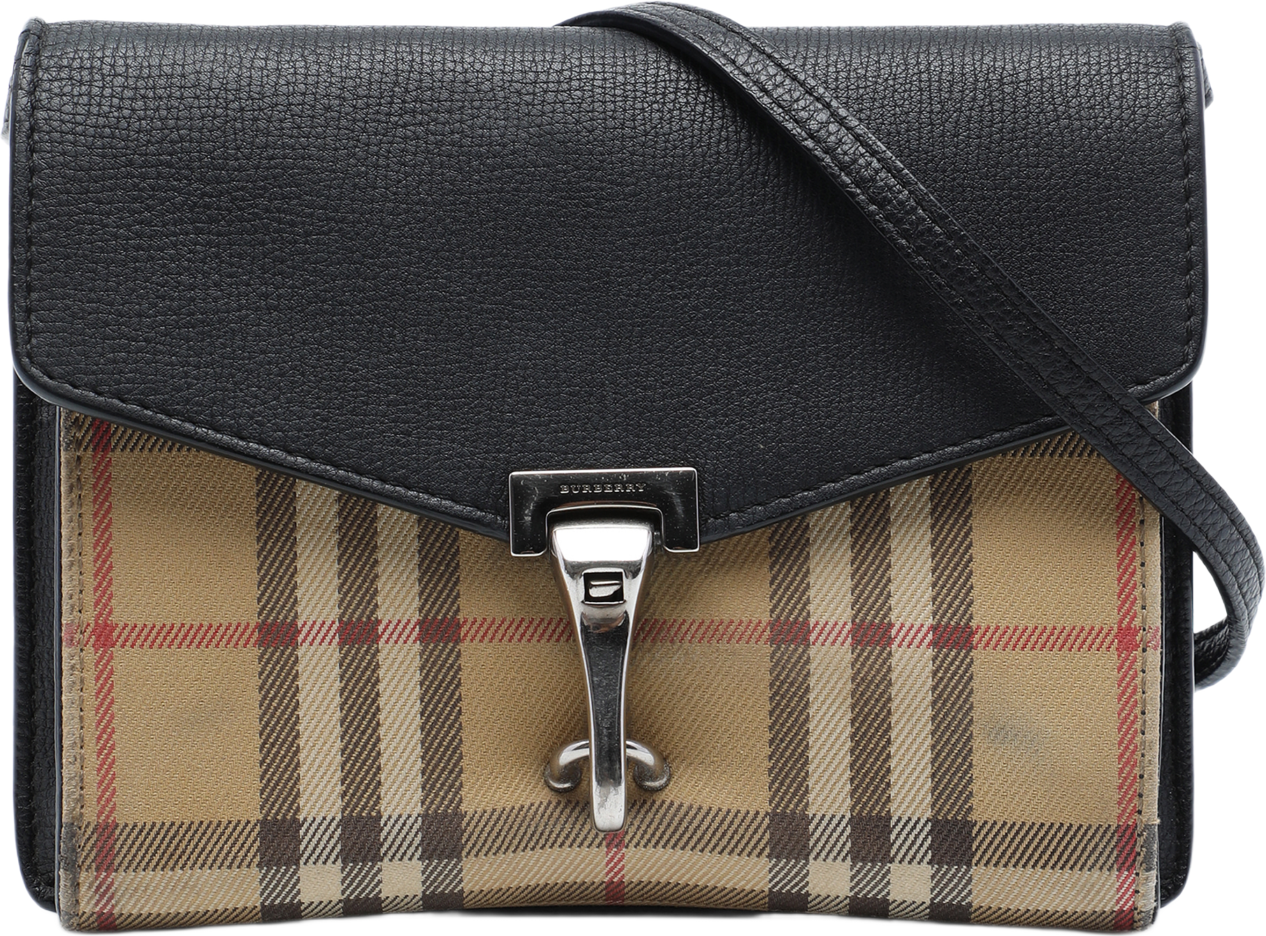 Burberry Small Leather And House Check Canvas Derby Macken Crossbody, från Luxclusif, i färgen svart.