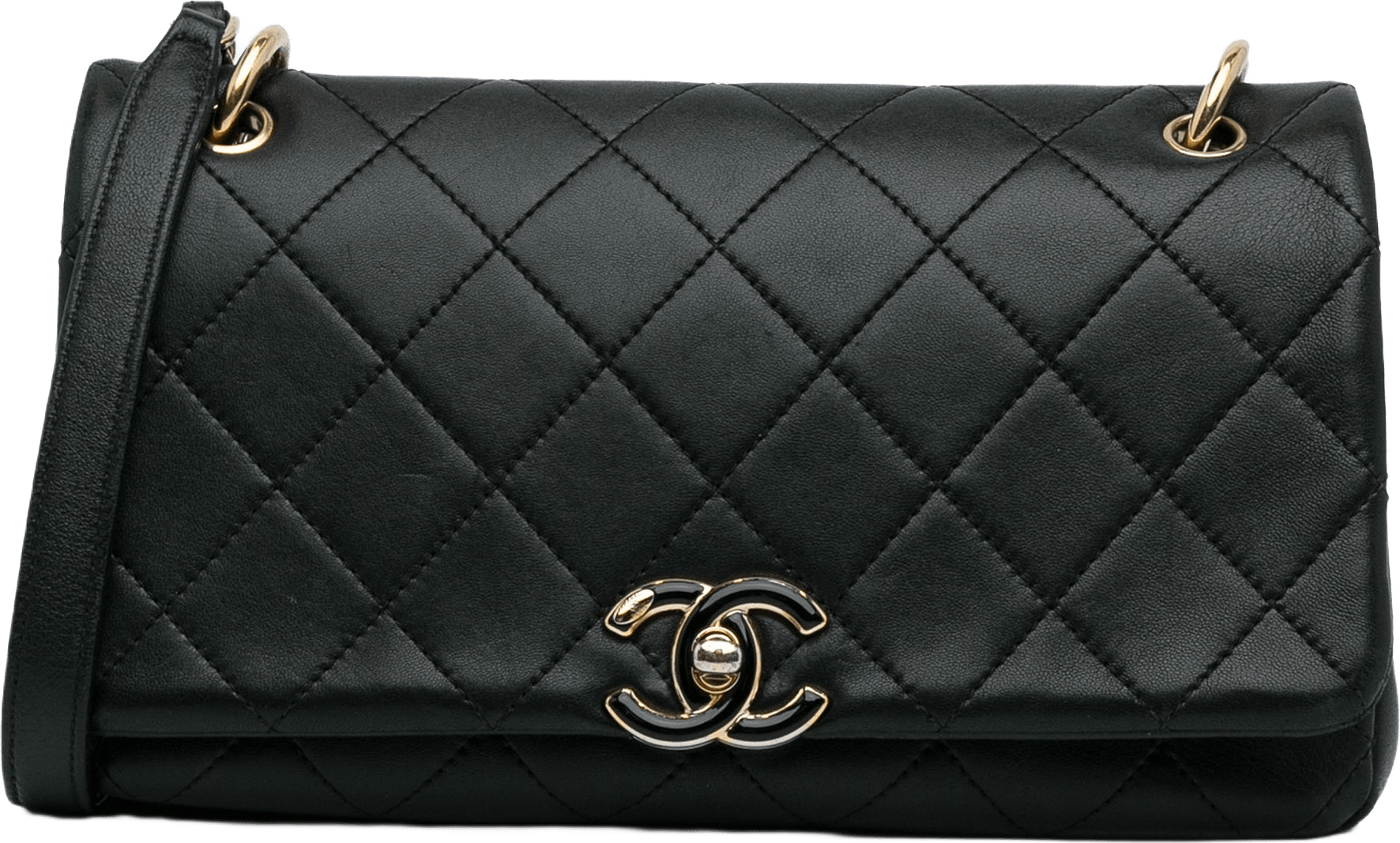 Chanel Large Lambskin Twist Chain Enamel Cc Flap, från Luxclusif, i färgen black.