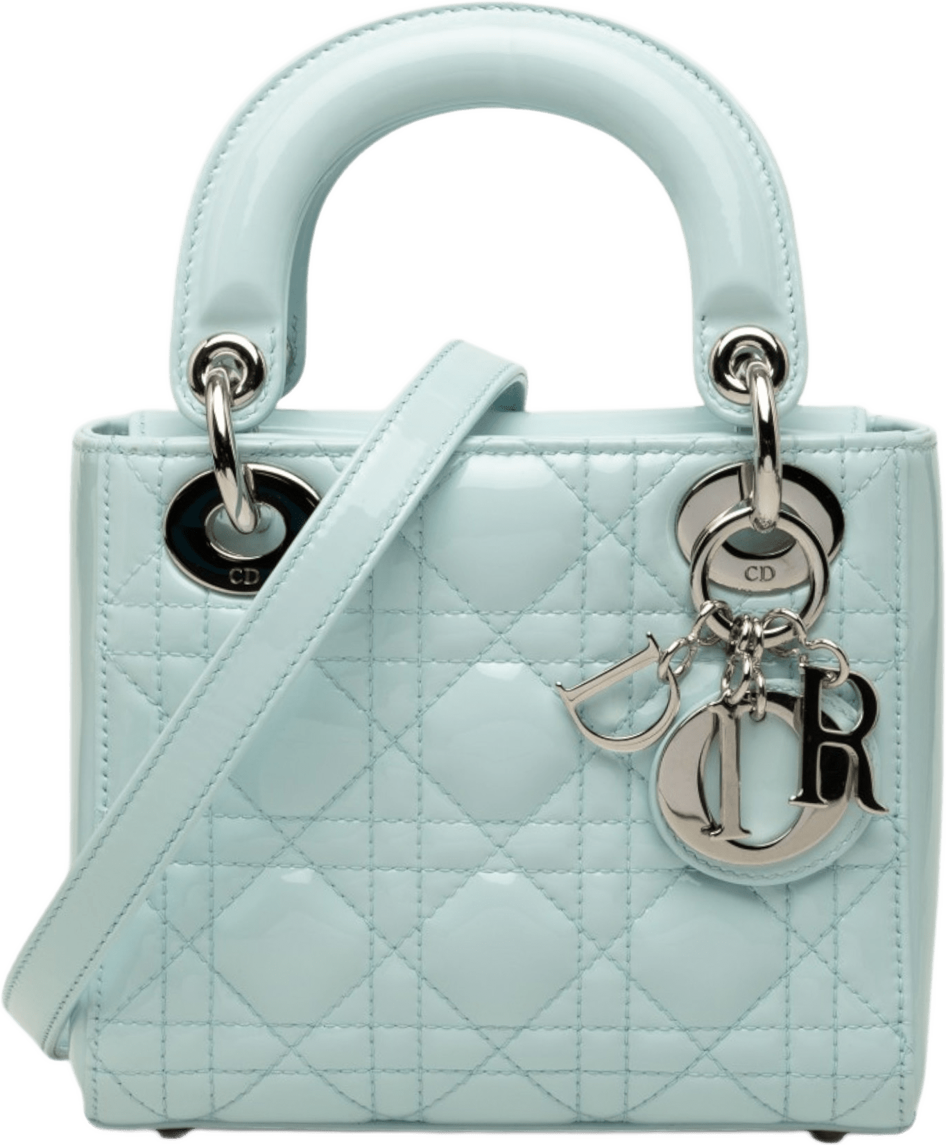 Dior Mini Patent Cannage Lady Dior, från Luxclusif, i färgen blå.