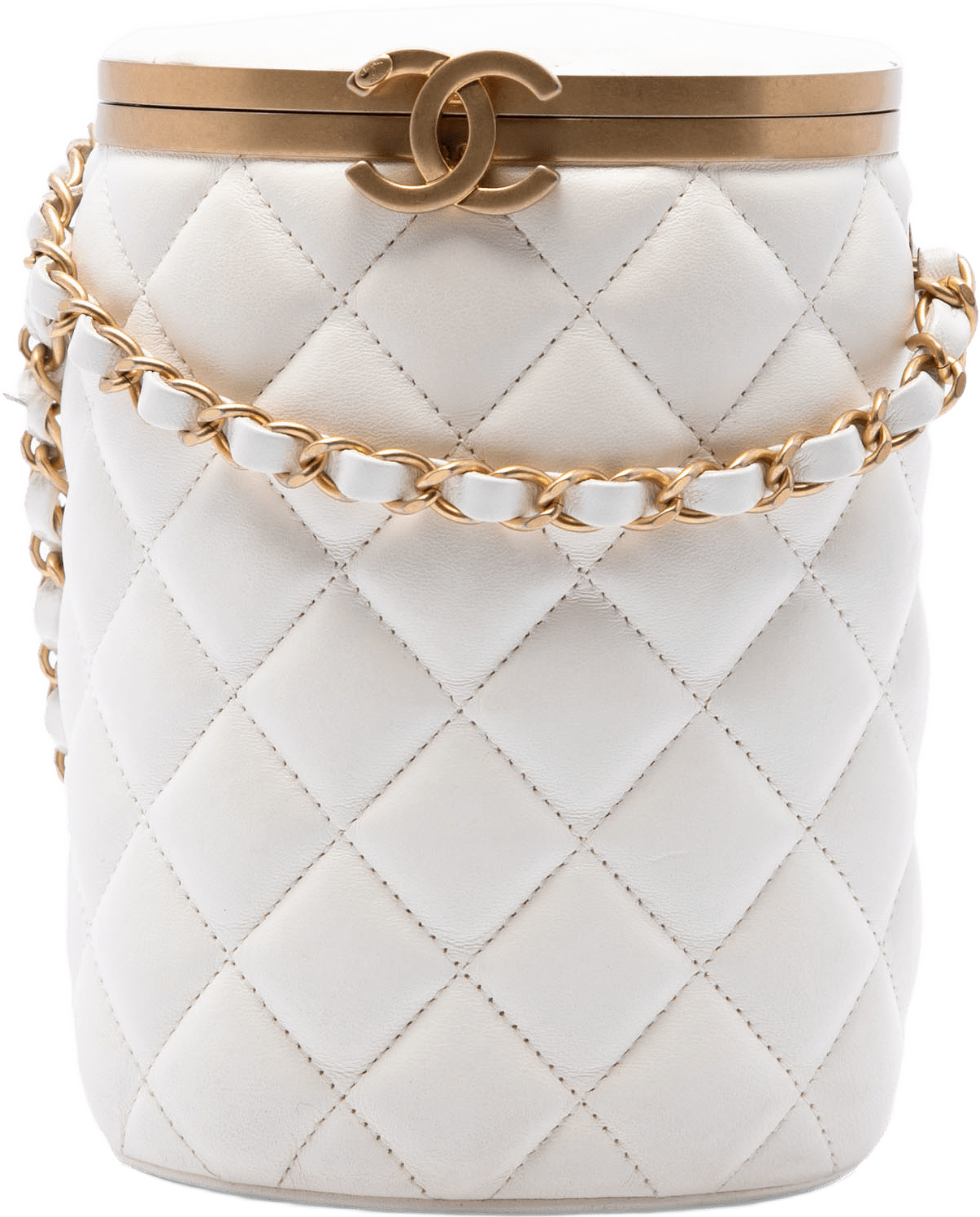 Chanel Small Quilted Lambskin Crown Box Bag, från Luxclusif, i färgen vit.