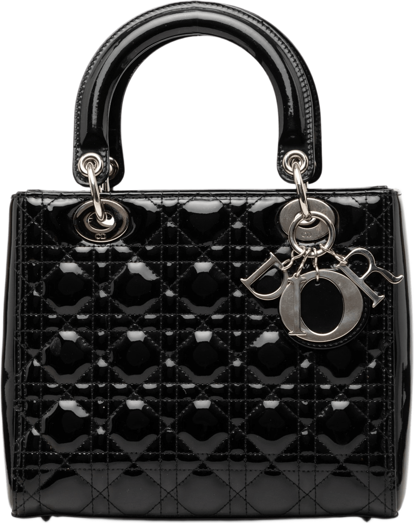 Dior Medium Patent Cannage Lady Dior, från Luxclusif, i färgen svart.