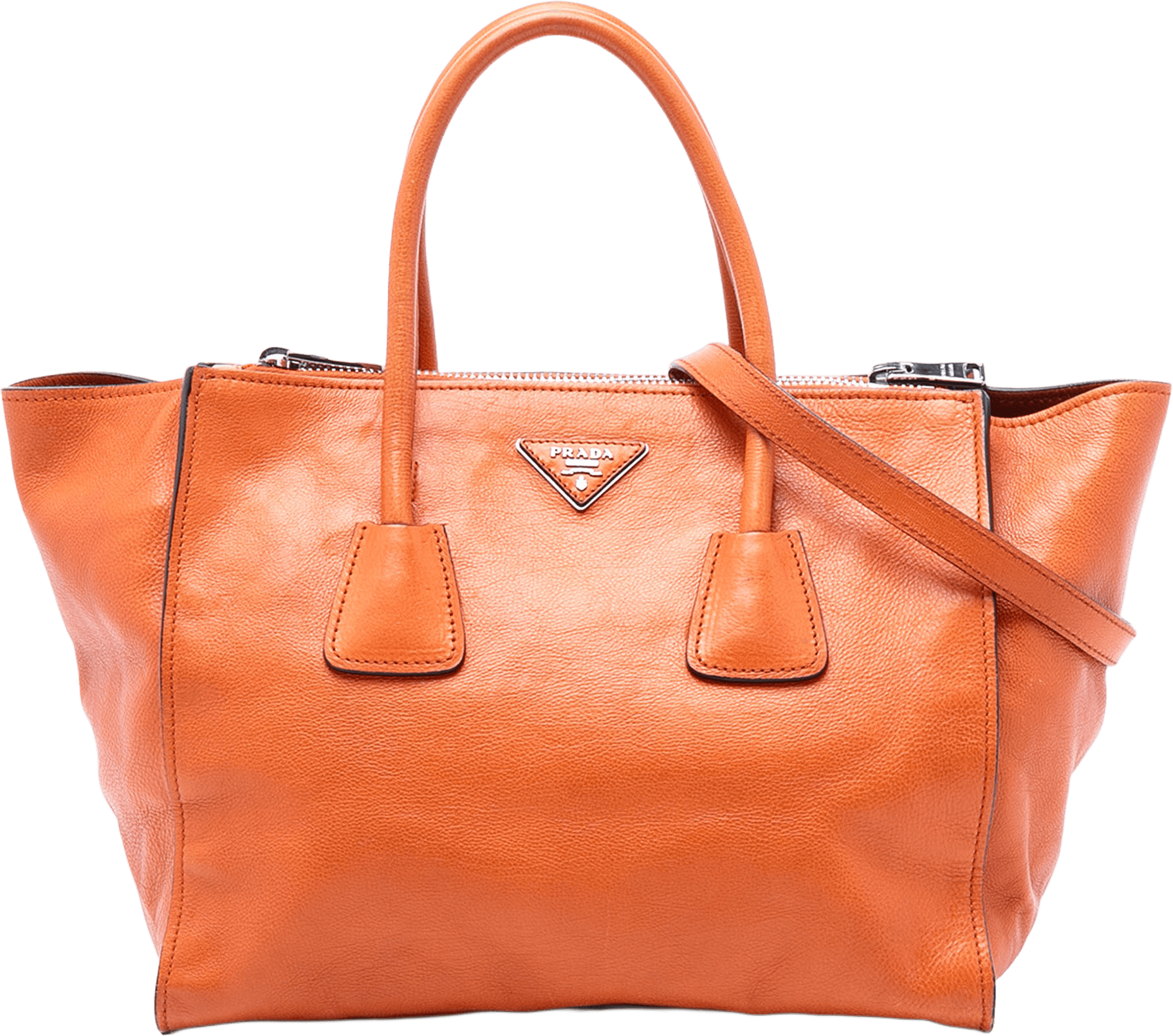 Prada Glace Calf Twin Pocket Satchel, från Luxclusif, i färgen orange.