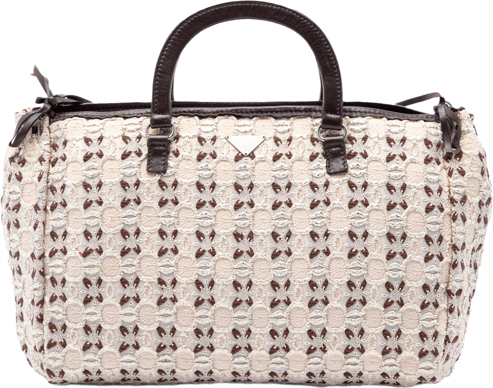 Prada Canvas Bow Cloquet Handle Bag, från Luxclusif, i färgen light beige.