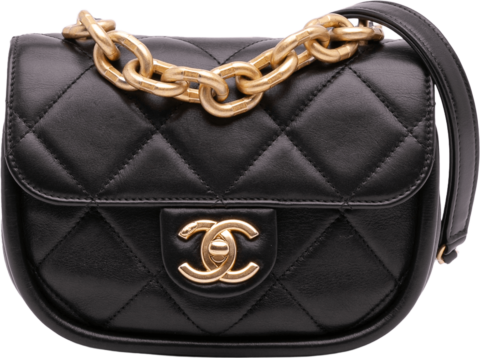 Chanel Mini Cc Quilted Calfskin Round Moon Messenger Flap, från Luxclusif, i färgen black.