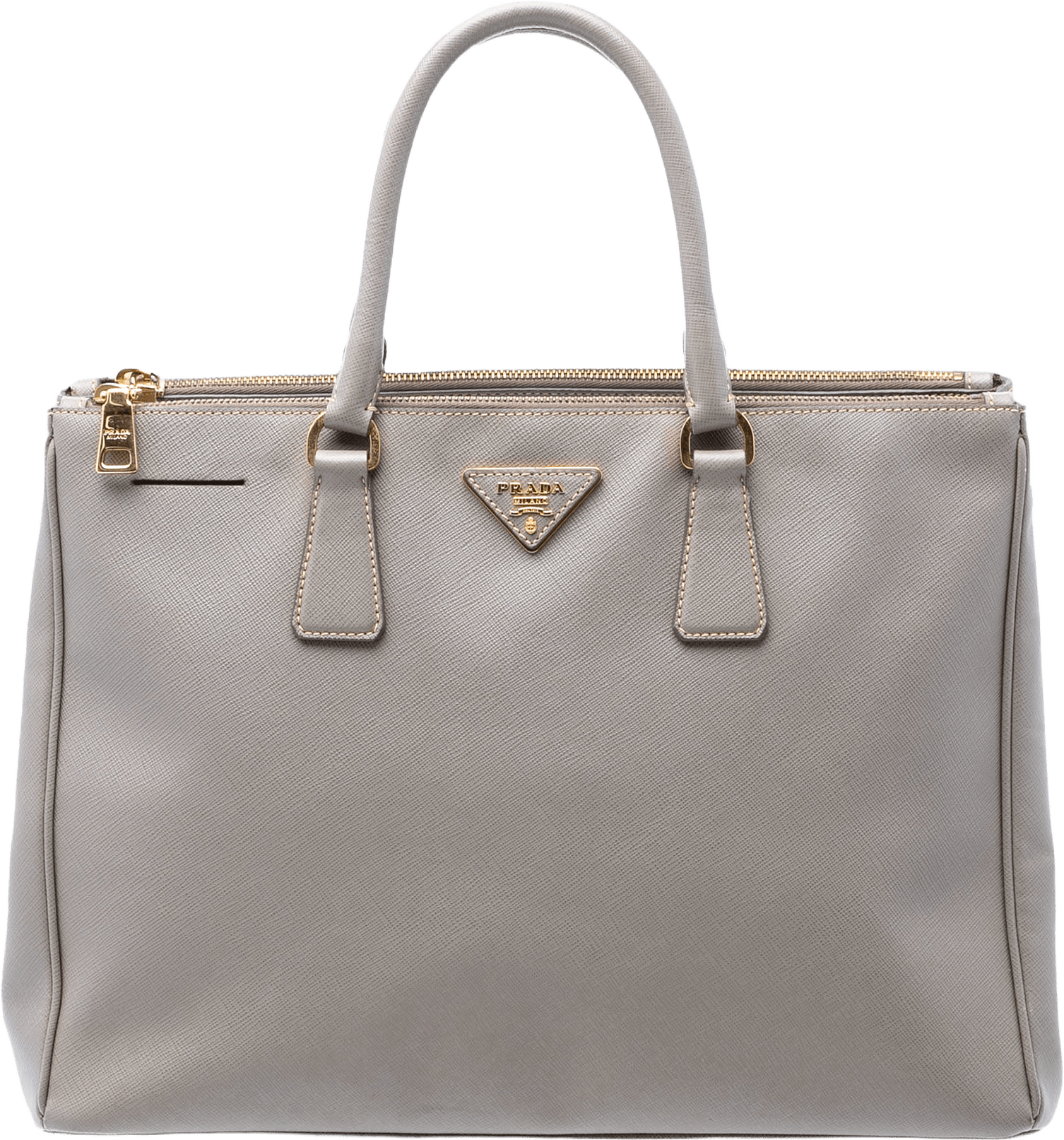 Prada Large Saffiano Lux Galleria Double Zip Tote, från Luxclusif, i färgen gray.