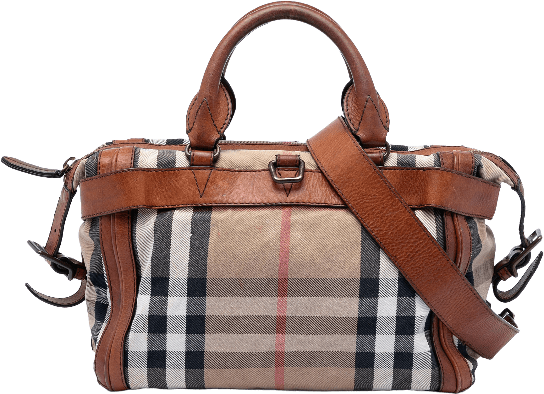 Burberry House Check Canvas Banford Bowling Bag, från Luxclusif, i färgen light brown.