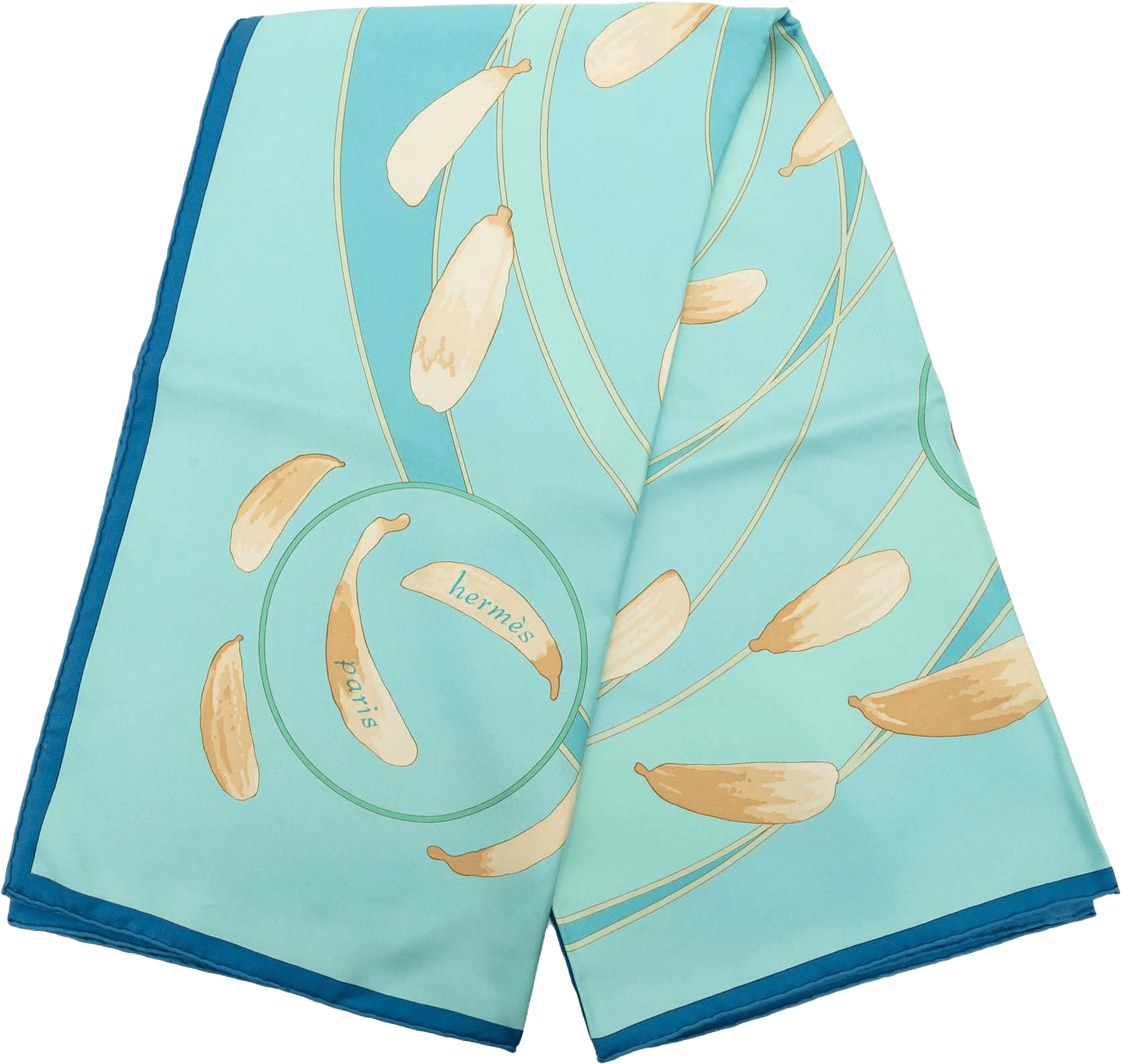 Hermès Au Gre Du Vent Silk Scarf 90, från Luxclusif, i färgen turquoise.
