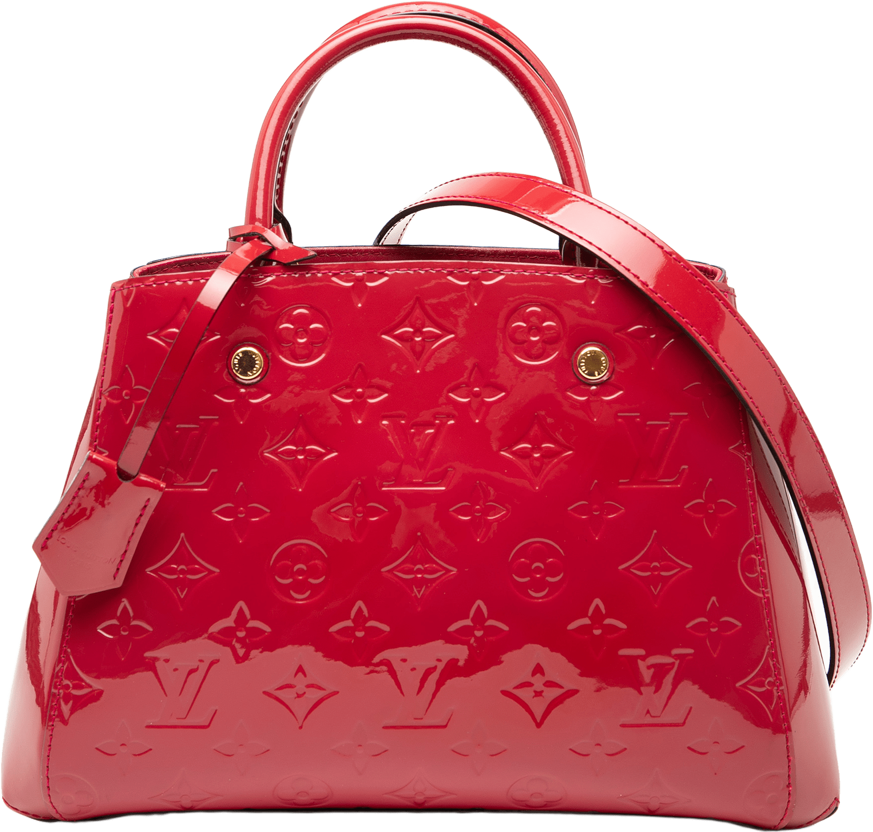 Louis Vuitton Monogram Vernis Montaigne Bb, från Luxclusif, i färgen red.