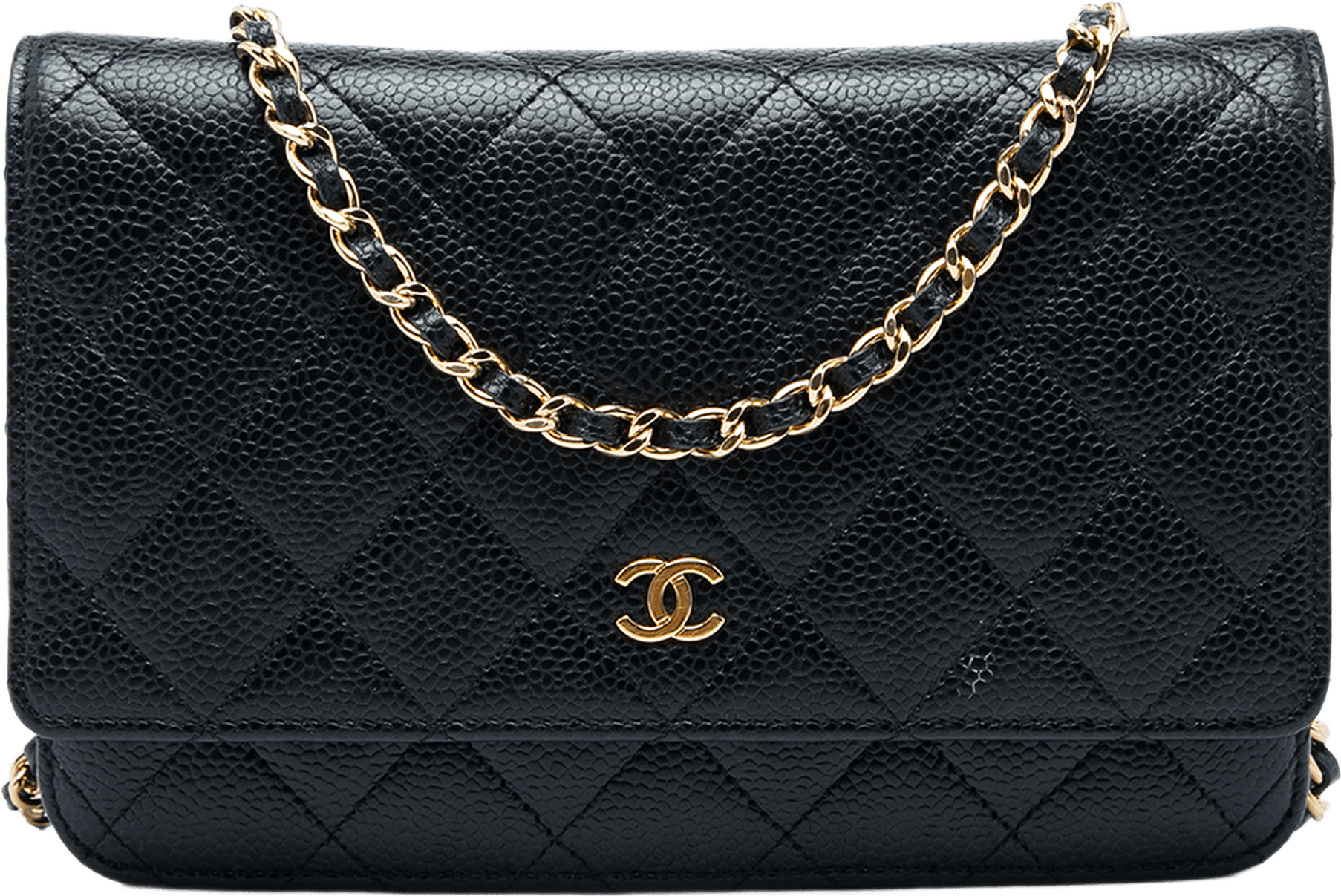 Chanel Cc Quilted Caviar Wallet On Chain, från Luxclusif, i färgen svart.