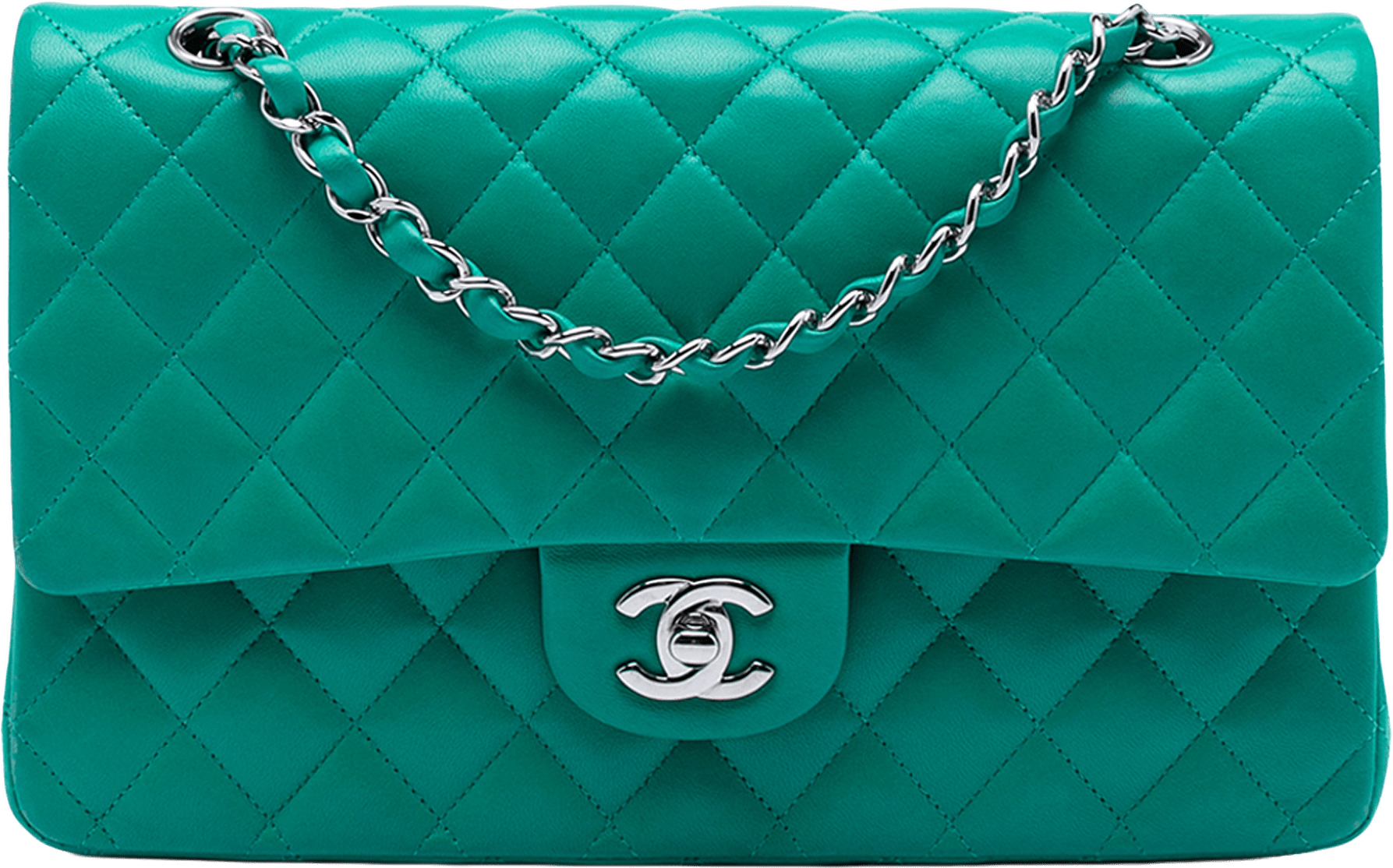 Chanel Medium Classic Lambskin Double Flap, från Luxclusif, i färgen turquoise.