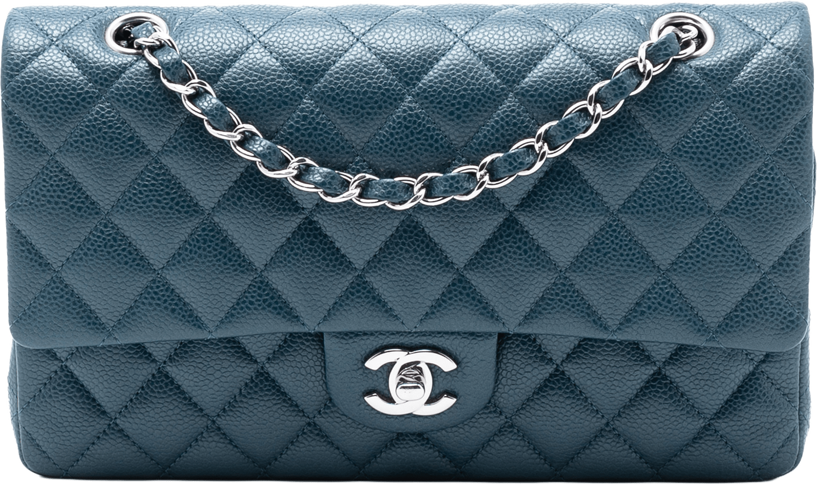 Chanel Medium Classic Caviar Double Flap, från Luxclusif, i färgen blue.